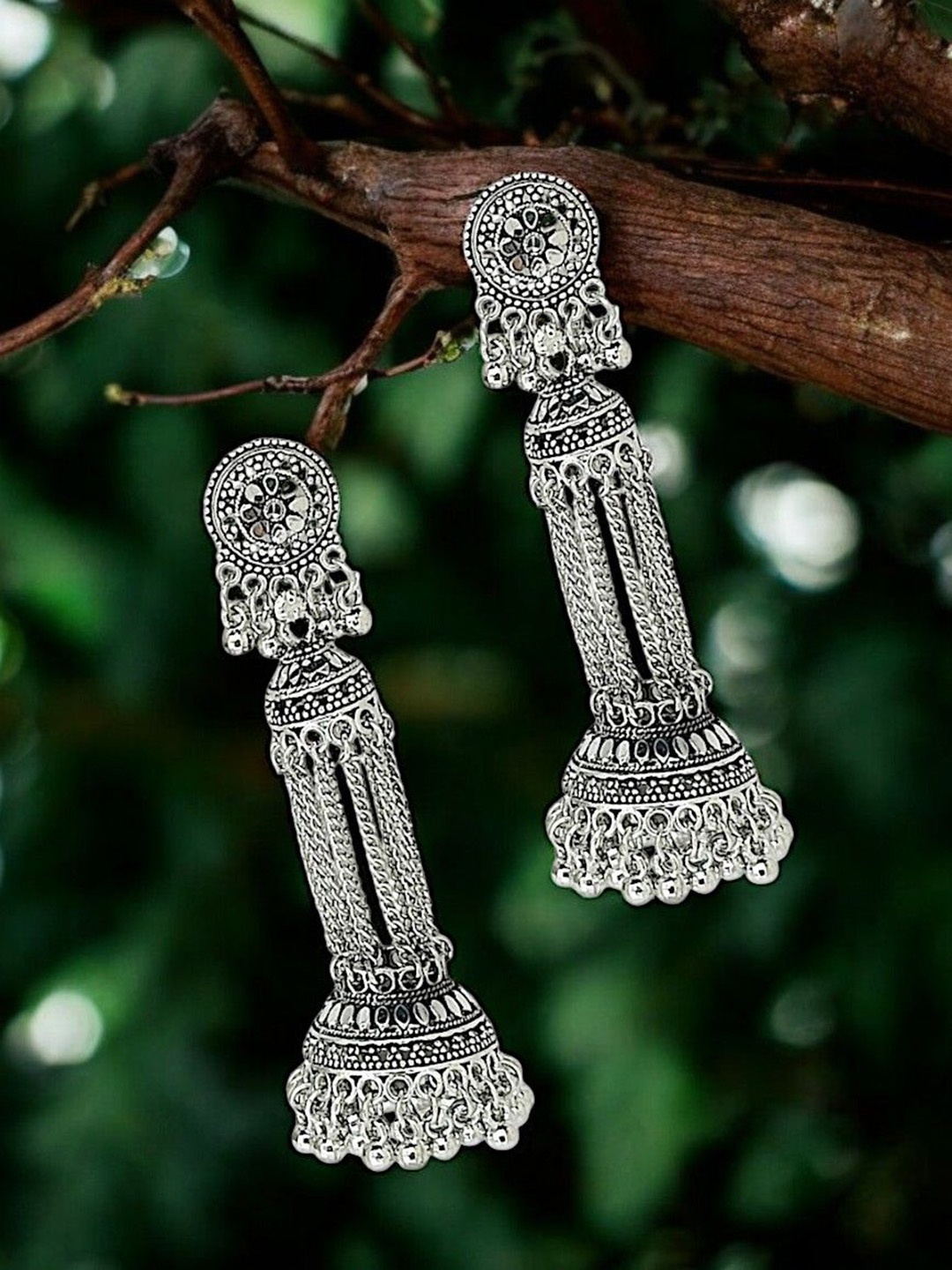 

9blings Silver Plated Artificial Beads Geometric Drop Earrings