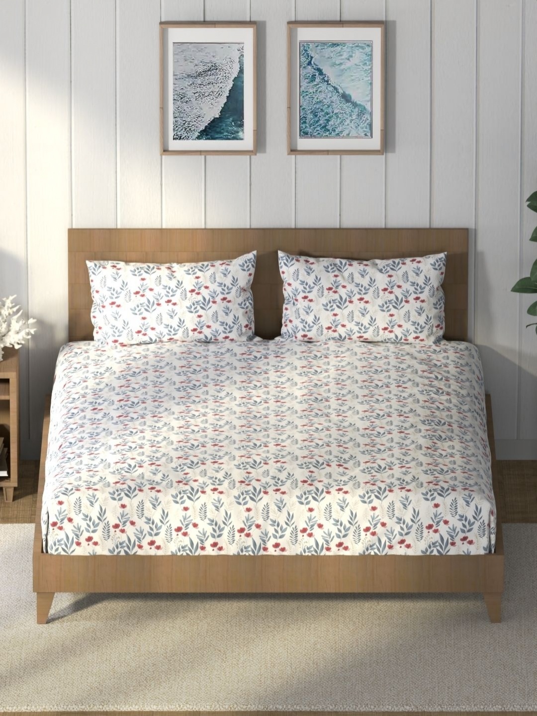 

Nautica Blue & White Printed Pure Cotton 160 TC King Bedsheet with 2 Pillow Covers