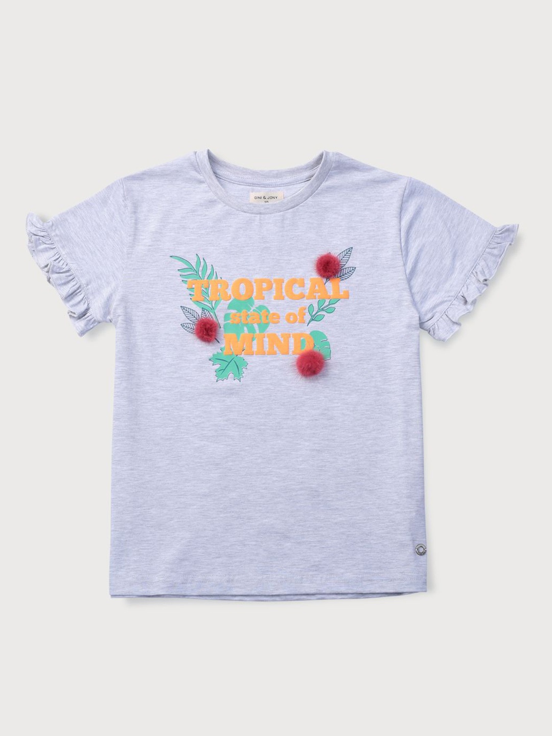 

Gini and Jony Girls Typography Printed Round Neck Cotton Top, Grey