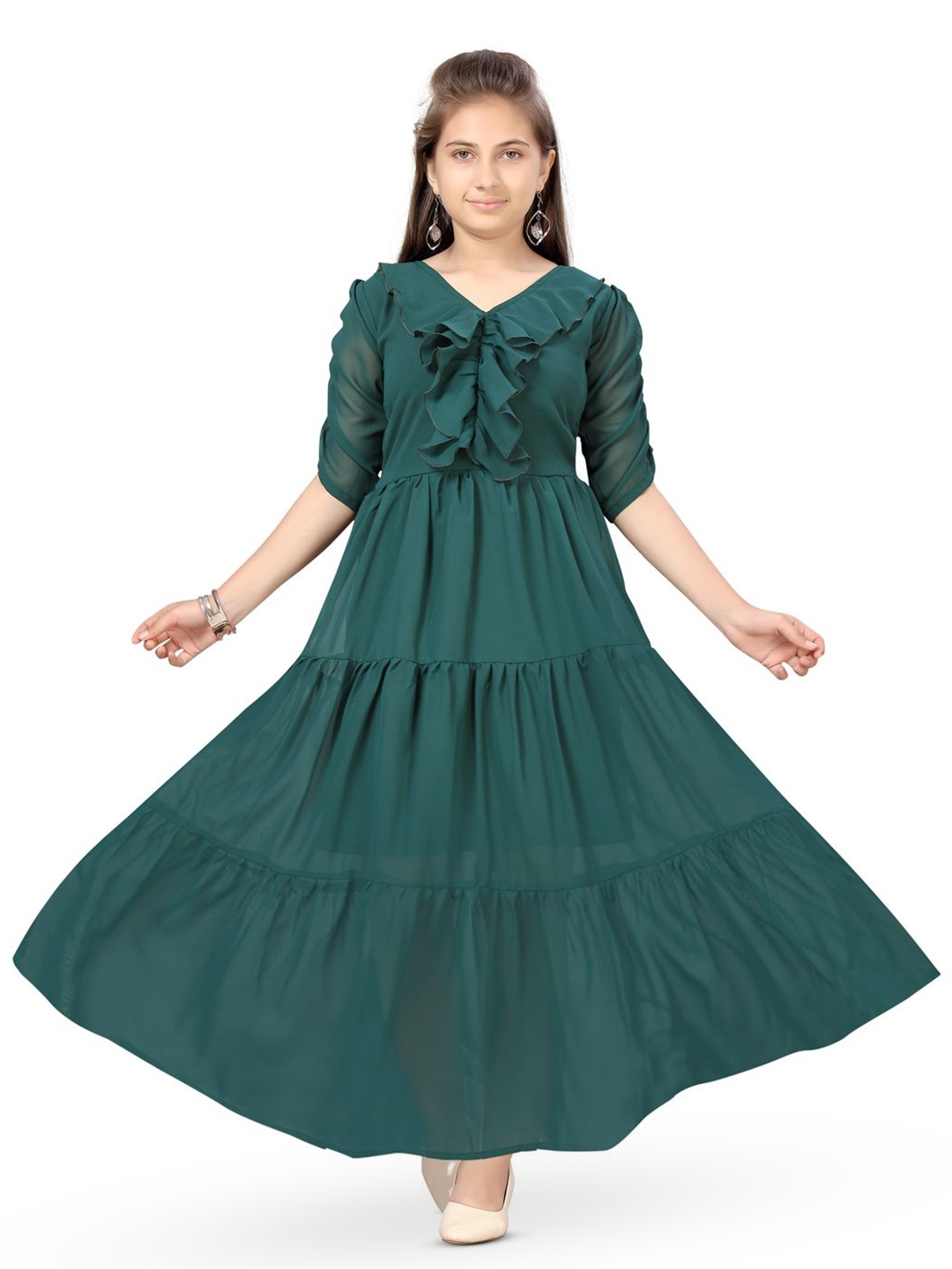 

BAESD Girls V-Neck Ruffles Fit & Flare Dress, Green