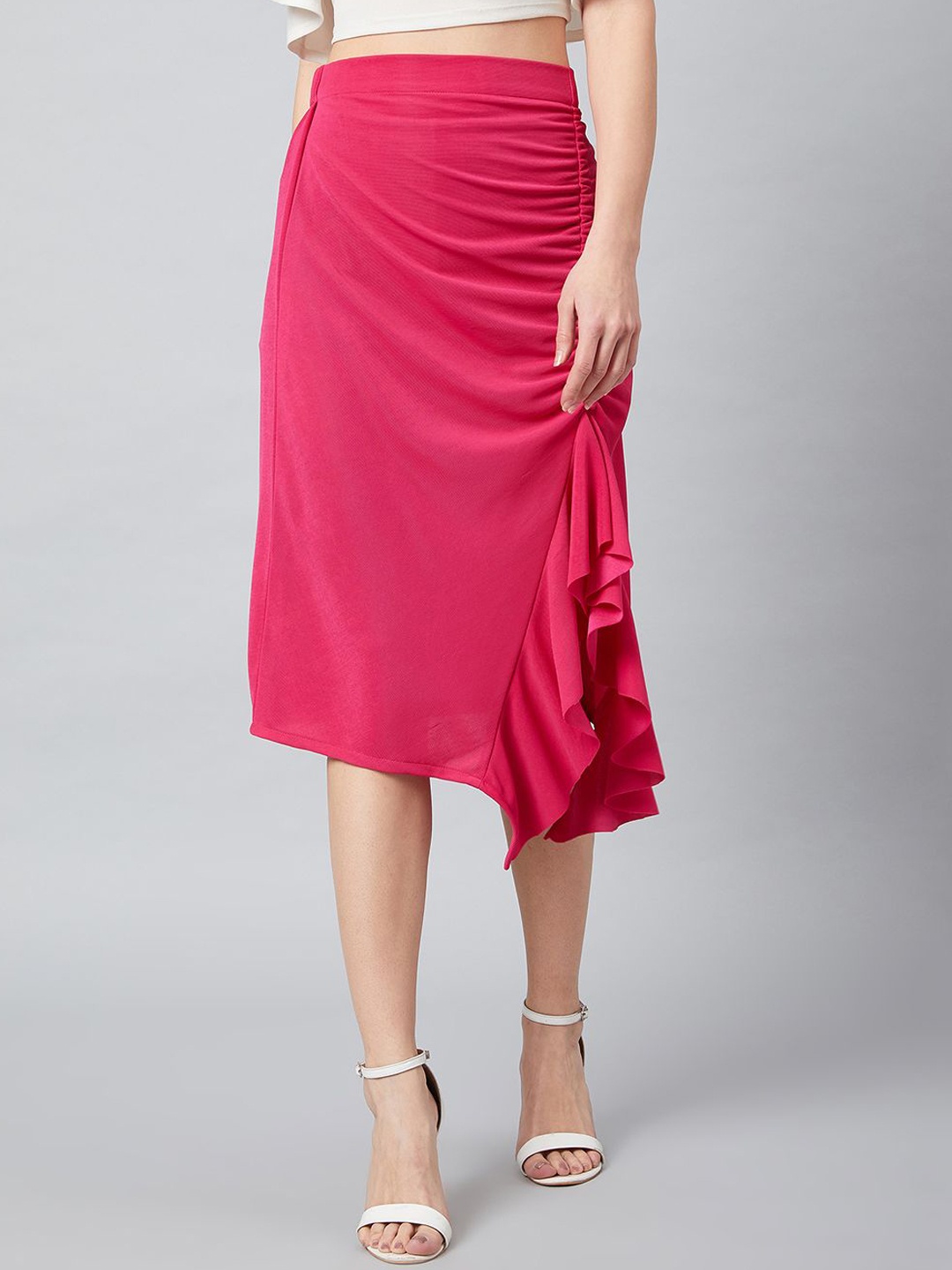 

Athena Front Frill Pencil Midi Skirts, Fuchsia