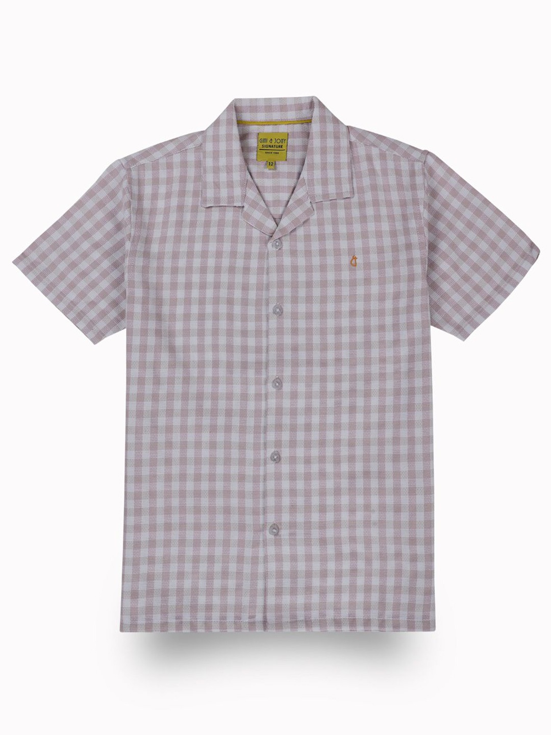 

Gini and Jony Boys Standard Cuban Collar Gingham Checked Cotton Casual Shirt, Pink
