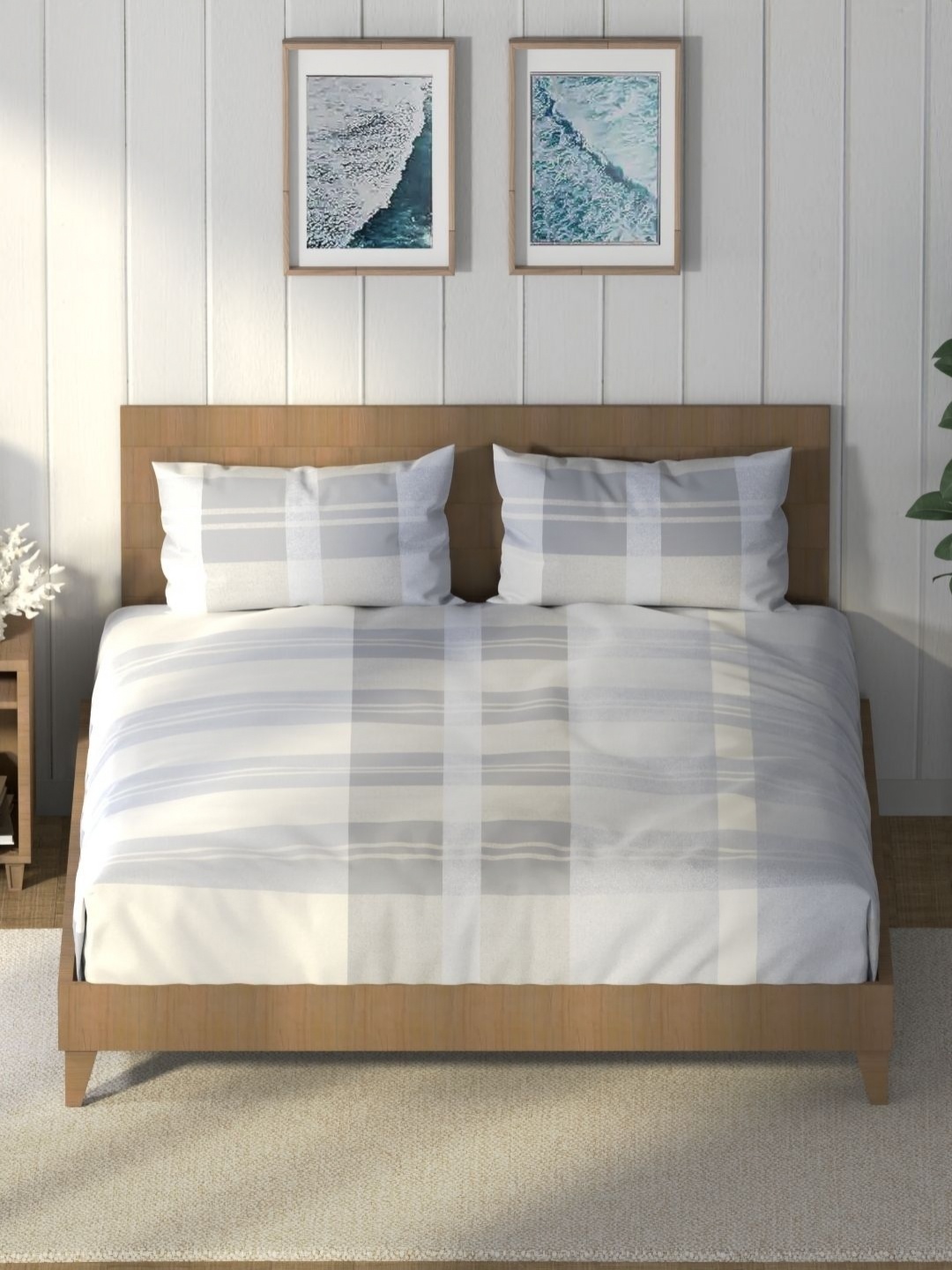 

Nautica Grey & White Printed Pure Cotton 160 TC King Bedsheet with 2 Pillow Covers