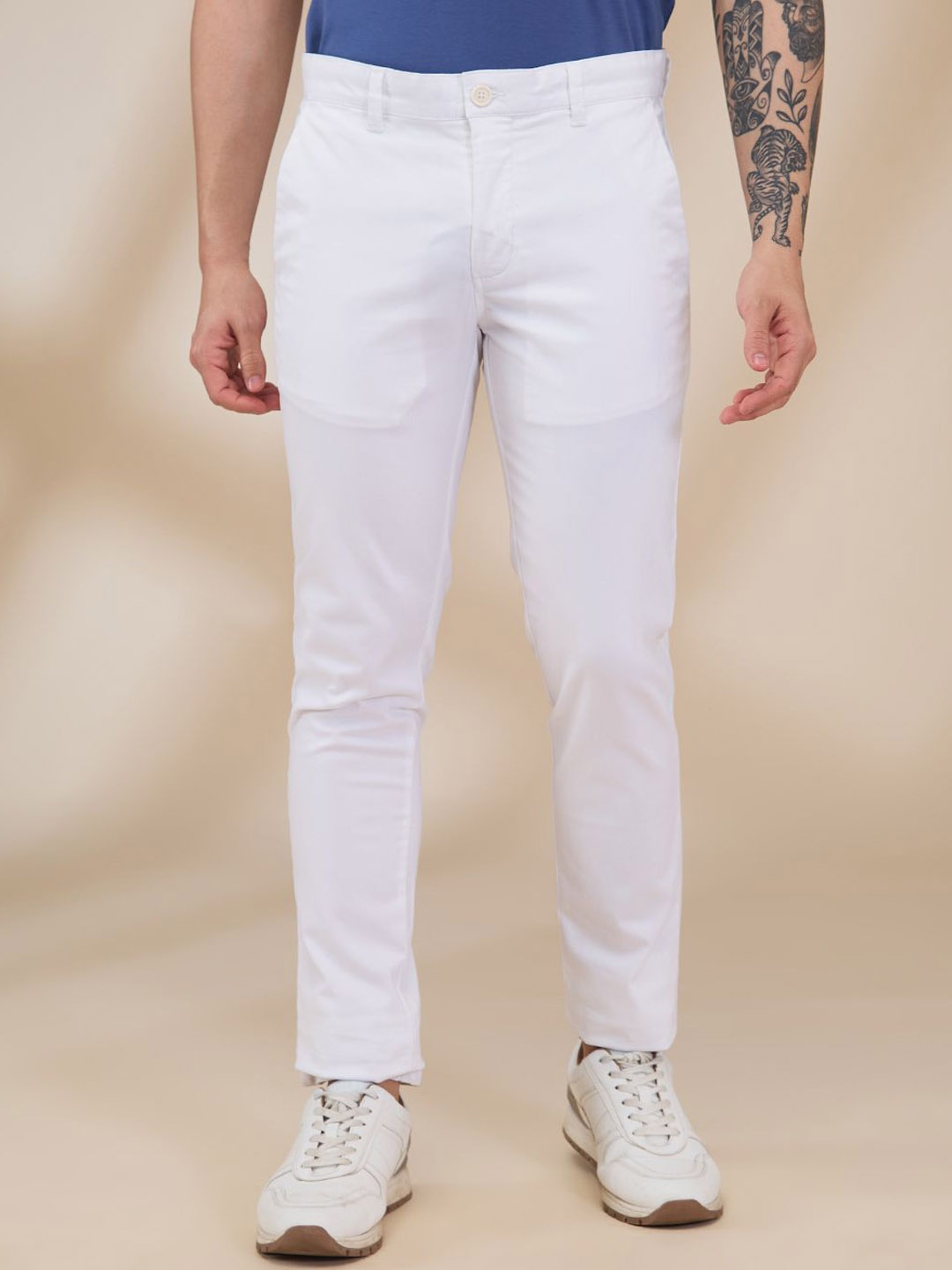 

Parx Men Solid Slim Fit Mid-Rise Cotton Trousers, White