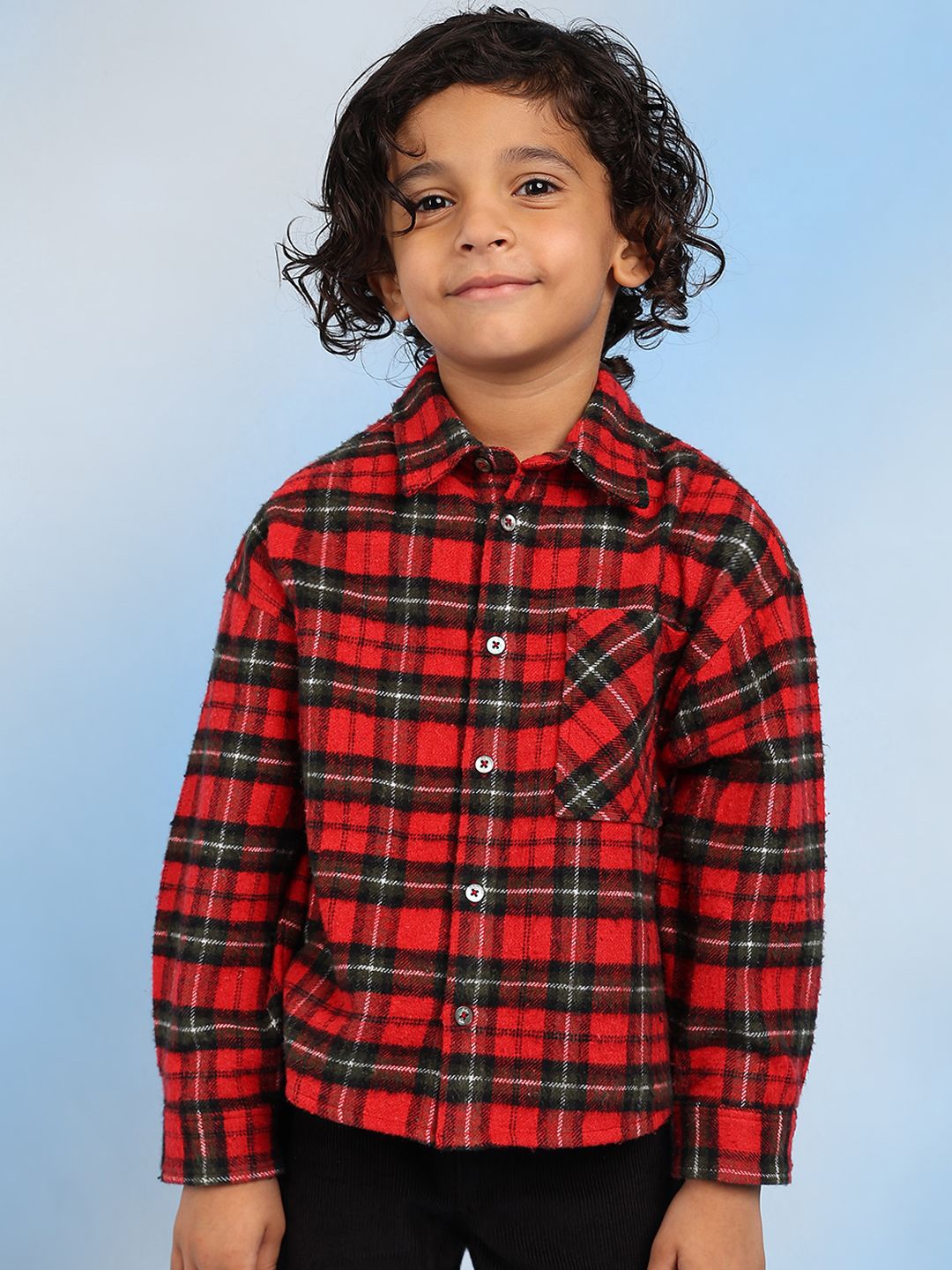 

The Tribe Kids Boys Relaxed Spread Collar Checked Cotton Casual Shirt, Red