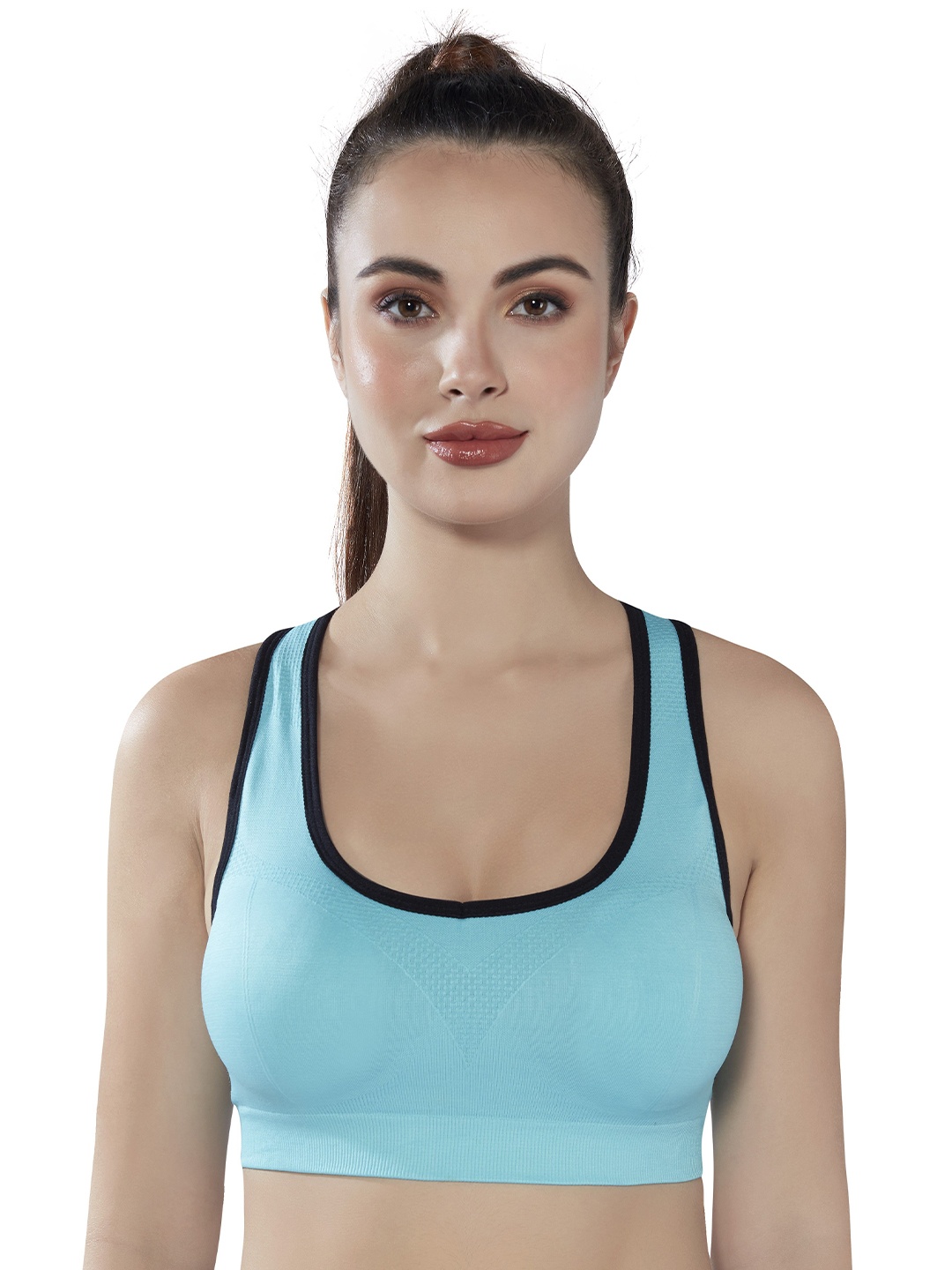 

PLUMBURY Full Coverage Rapid-Dry Racerback Workout Sports Bra, Blue