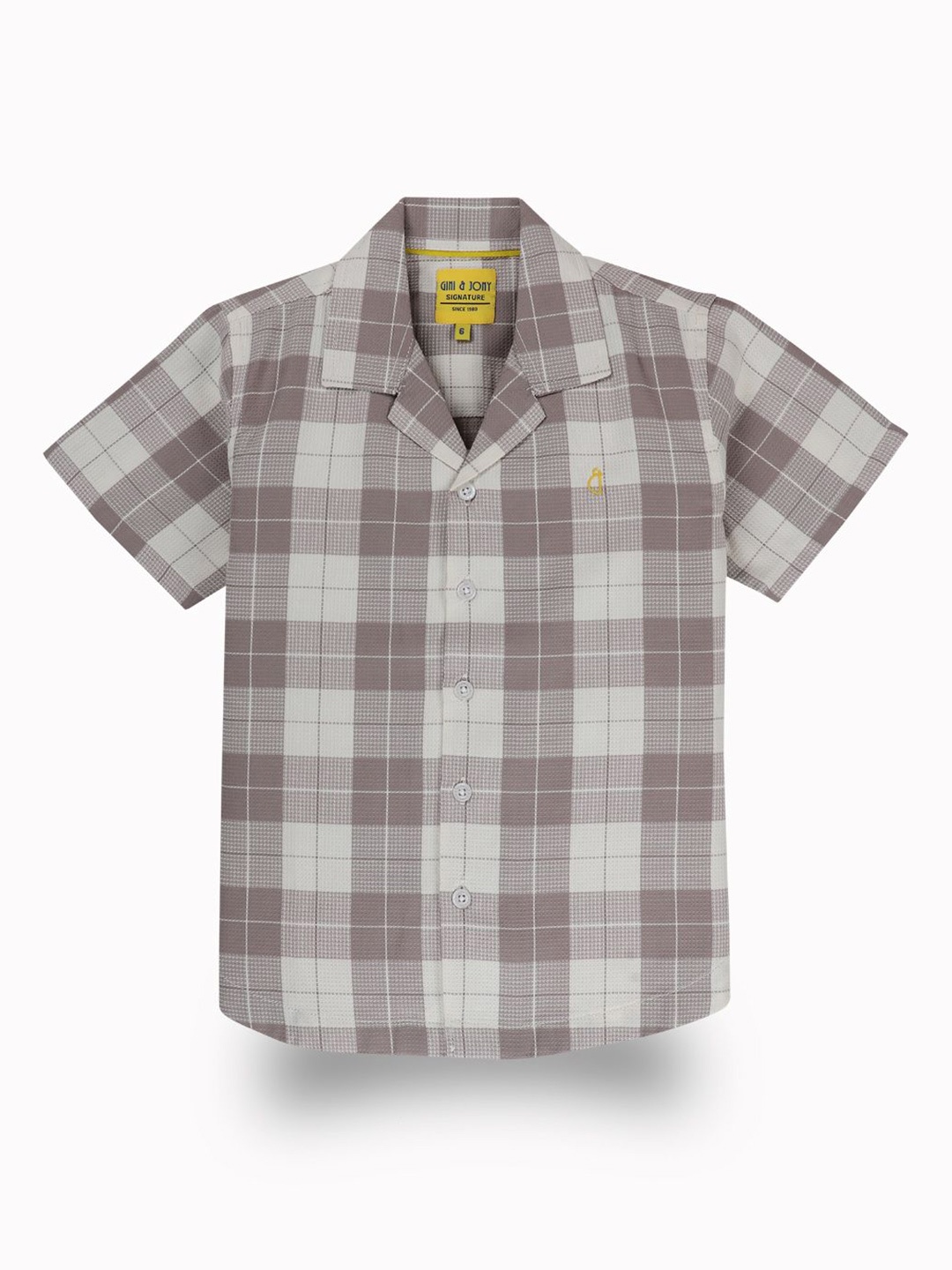 

Gini and Jony Boys Standard Cuban Collar Tartan Checked Cotton Casual Shirt, Mauve