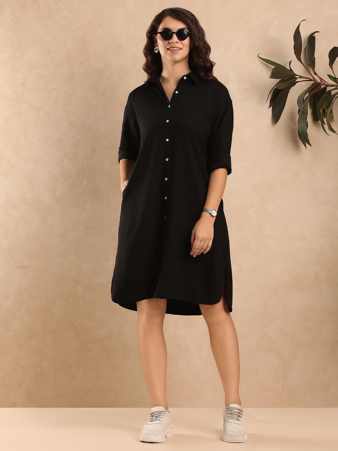 

Gazillion Women Solid Spread Collar Original Semiformal Shirt, Black