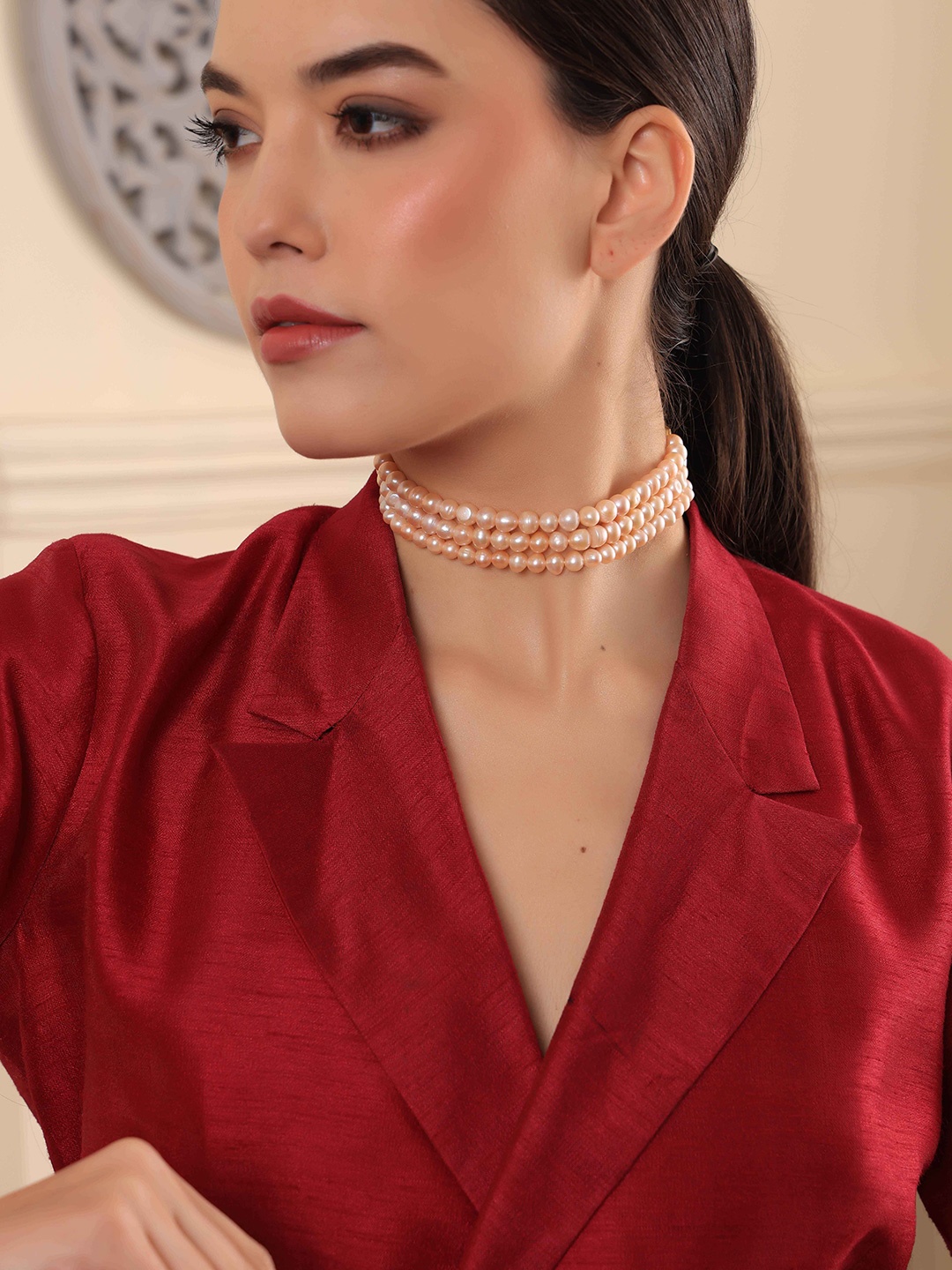 

ROYAL PITARAH Classic Pearls Choker Necklace, Gold