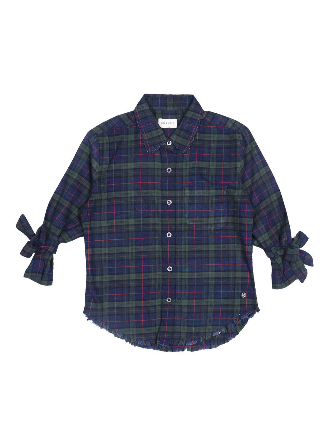

Gini and Jony Girls Checked Shirt Collar Cotton Top, Green