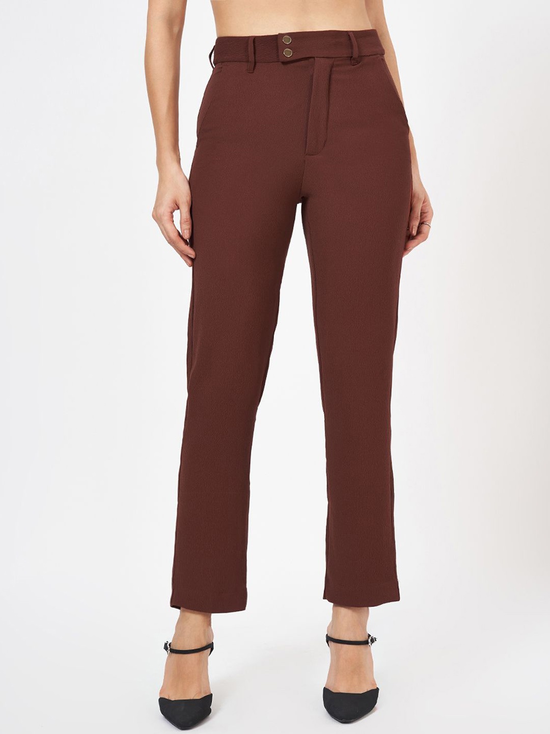 

Annabelle by Pantaloons Women Straight Fit Mid-Rise Trousers, Brown