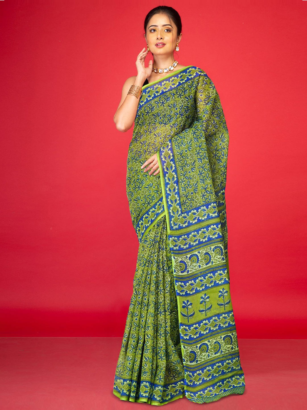 

Unnati Silks Floral Printed Net Handloom Kota Saree, Green