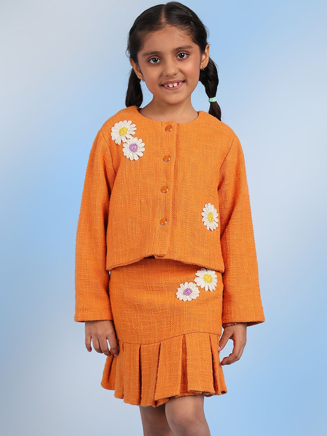 

The Tribe Kids Girls Collarless Cotton Open Front Jacket, Orange