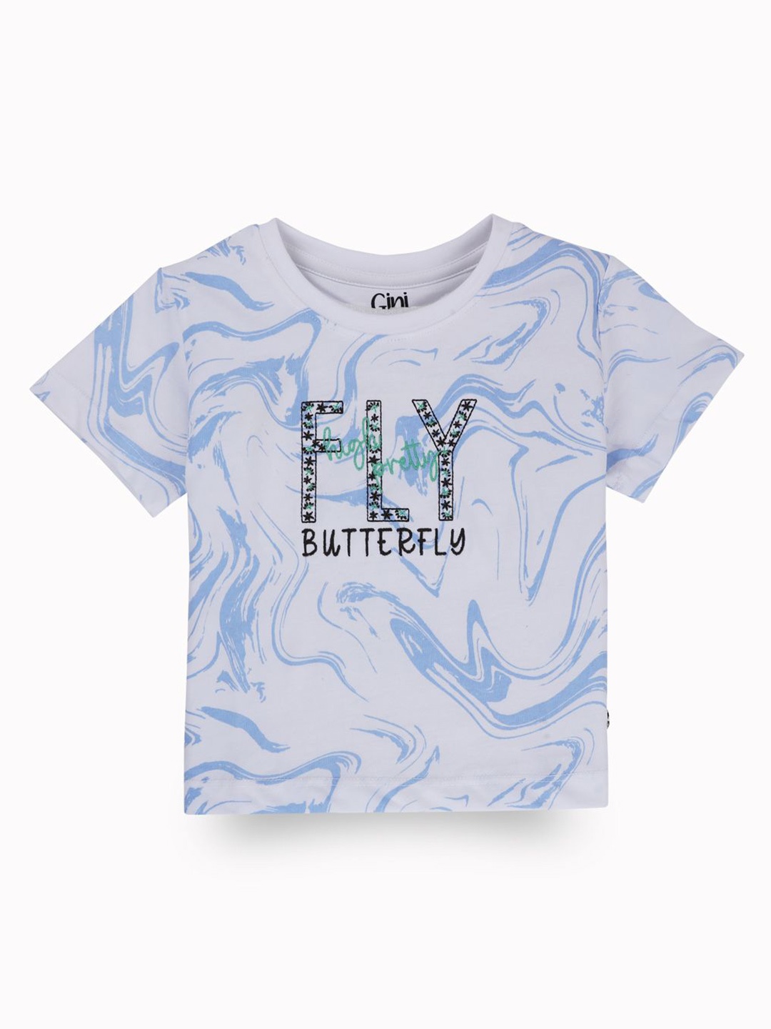 

Gini and Jony Girls Typography Printed Round Neck Cotton T-shirt, Blue