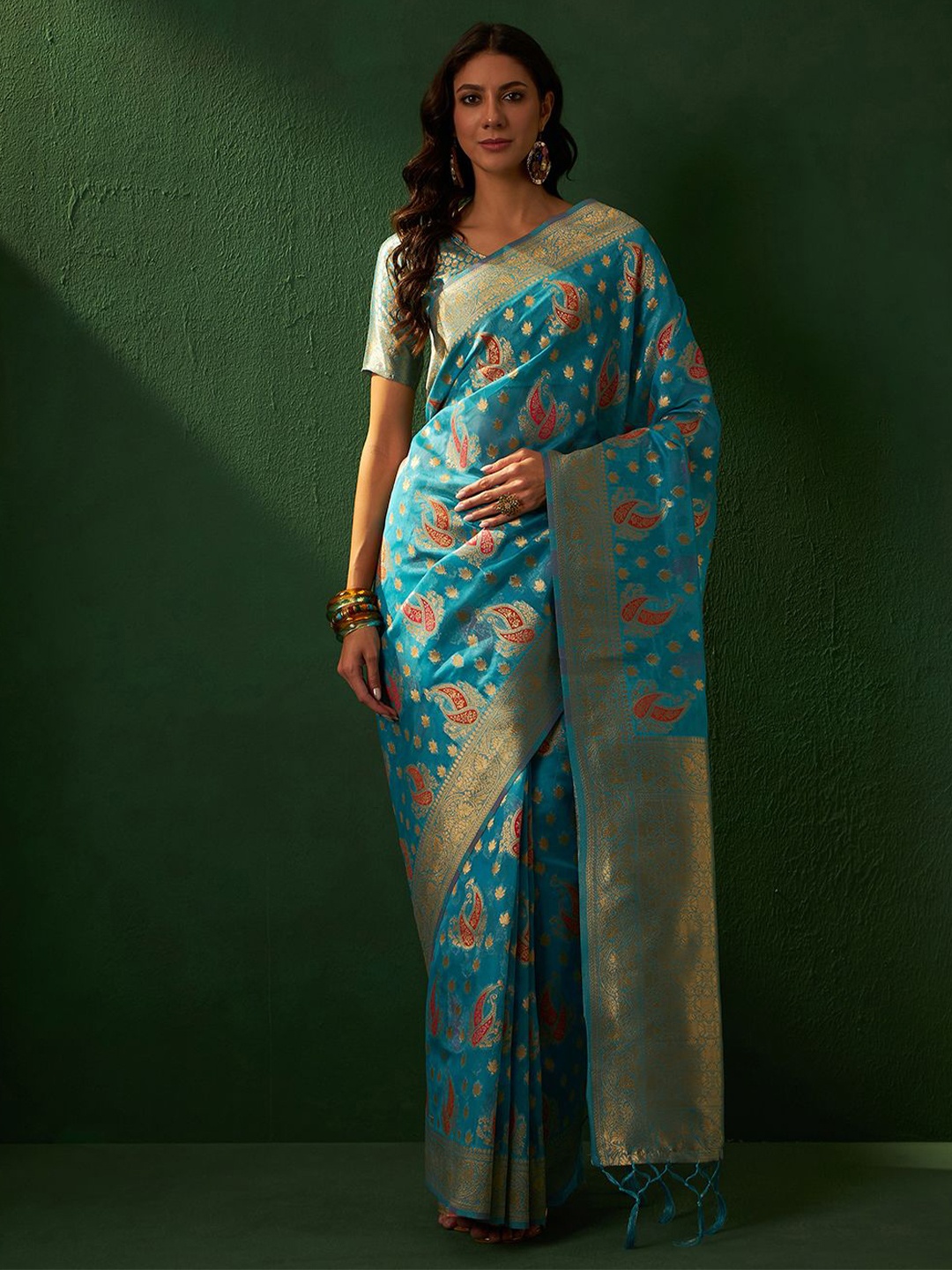

DIVASTRI Woven Design Zari Organza Designer Banarasi Saree, Blue