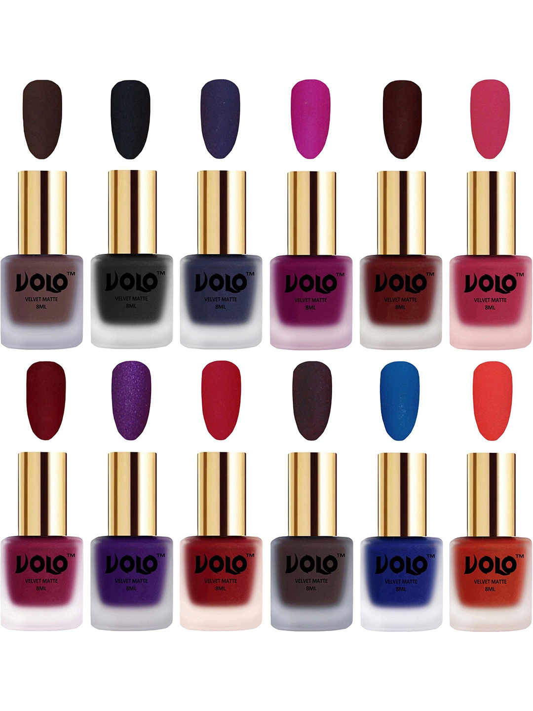 

VOLO Set Of 12 Velvet Matte Nail Polish - 8 ml Each Shade Magenta - Coral - Metallic Dark, Multi