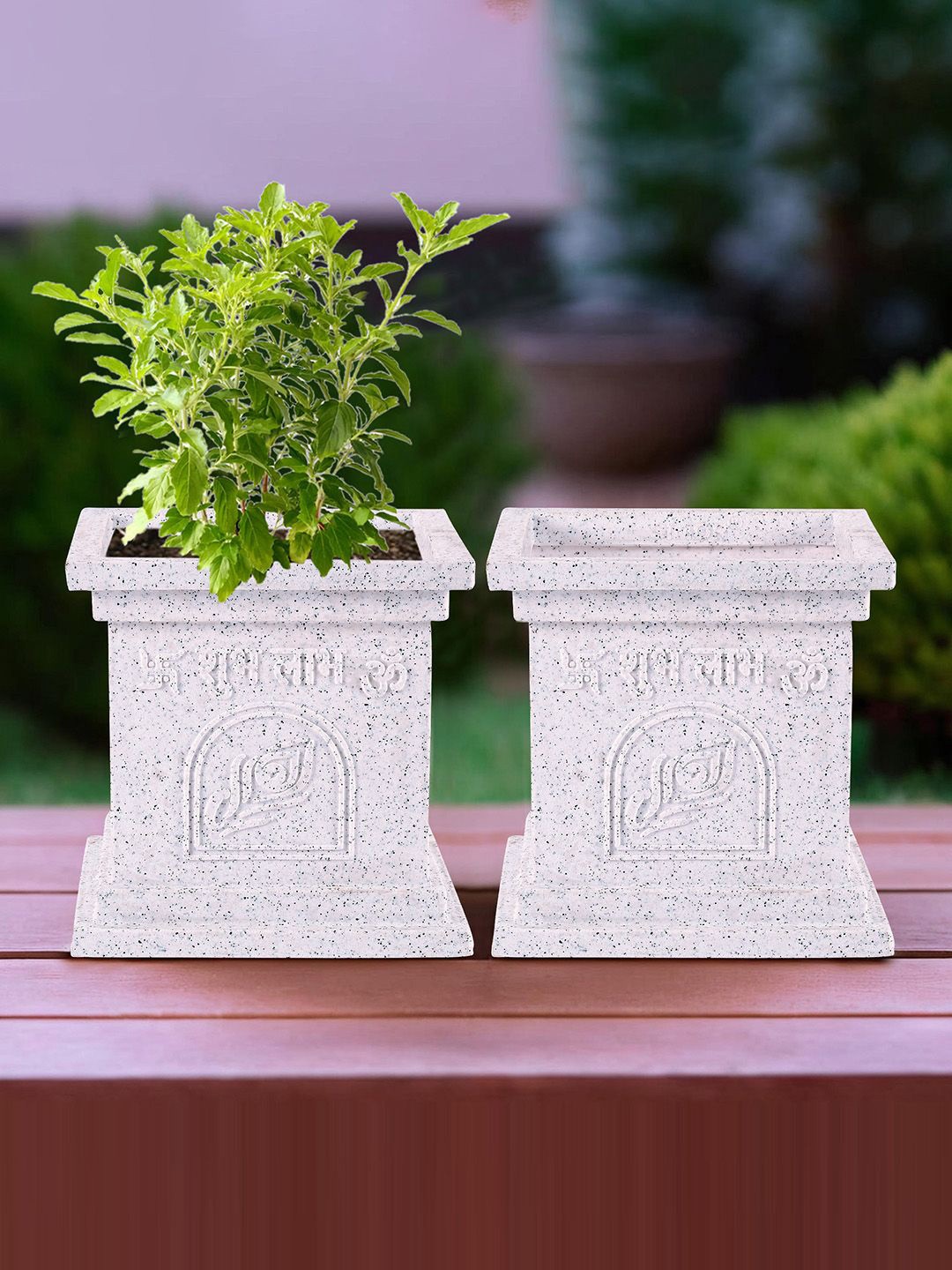 

Kuber Industries White 2 Pieces Tulsi Mancha Gamla Planters