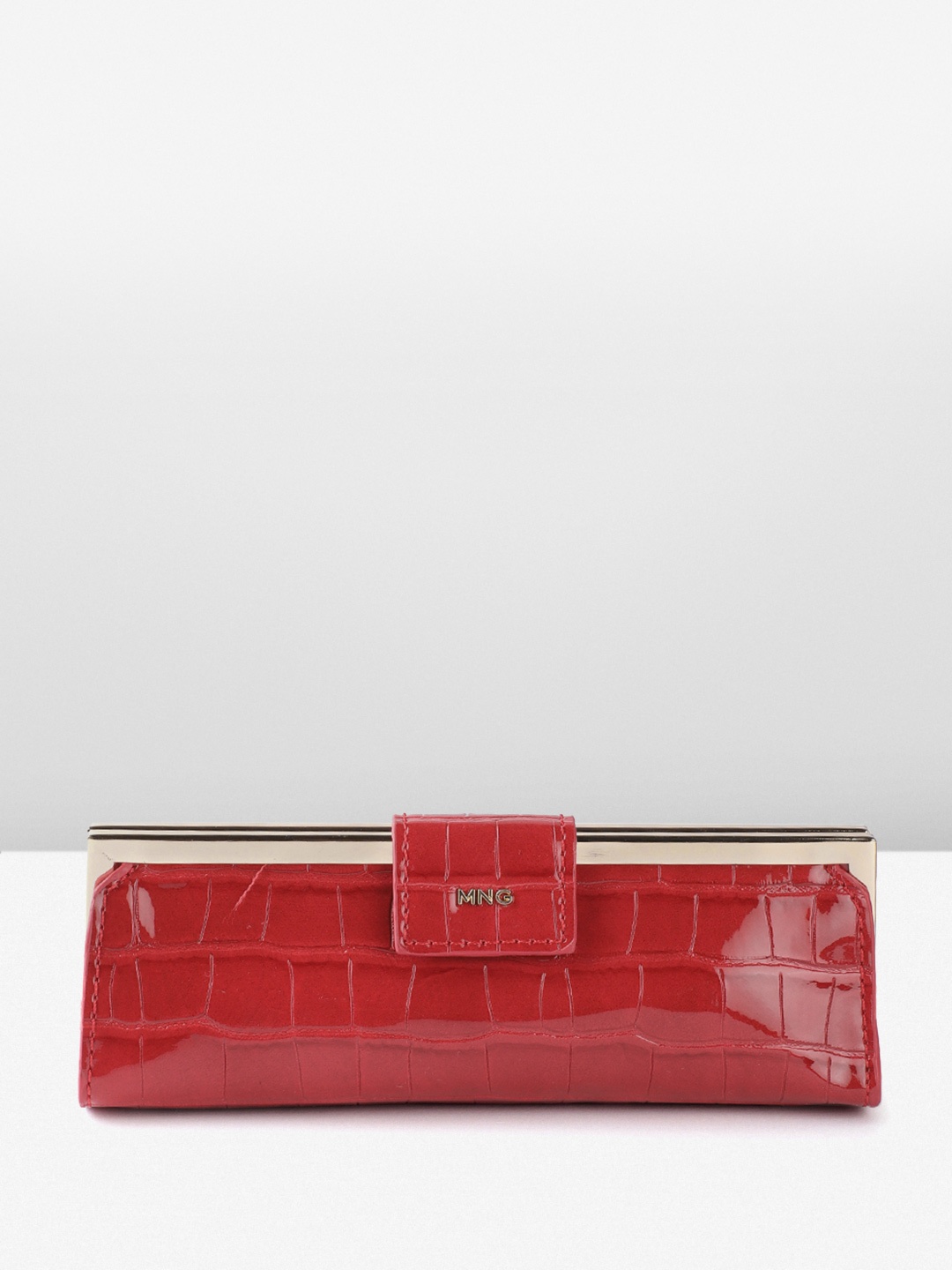 

MANGO Croc Textured Clutch, Red