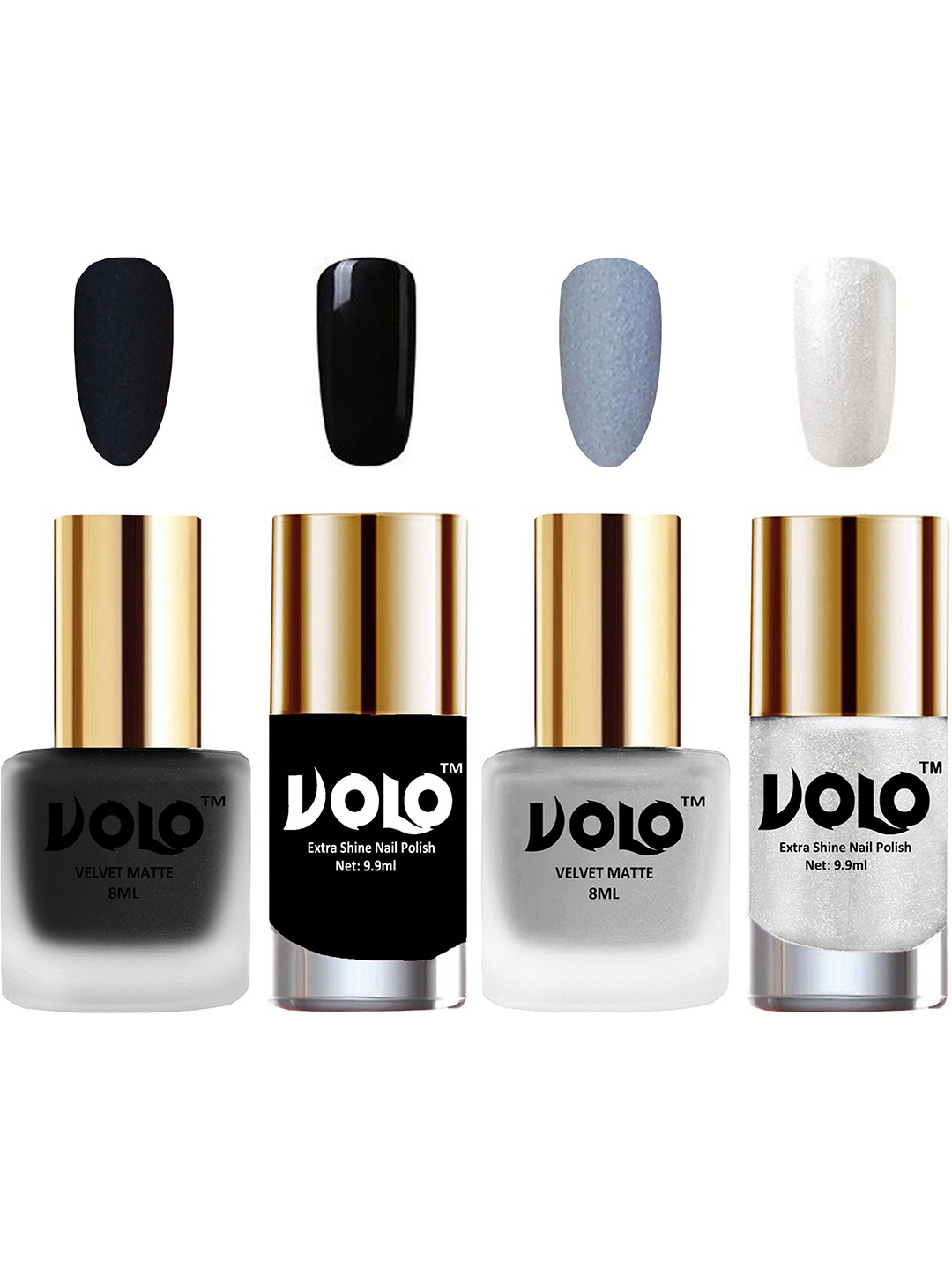 

VOLO Set Of 4 Velvet Matte & Extra Shine Nail Polish - 8 ml & 9.9 ml Each- 05 -33 -3 -46, Multi