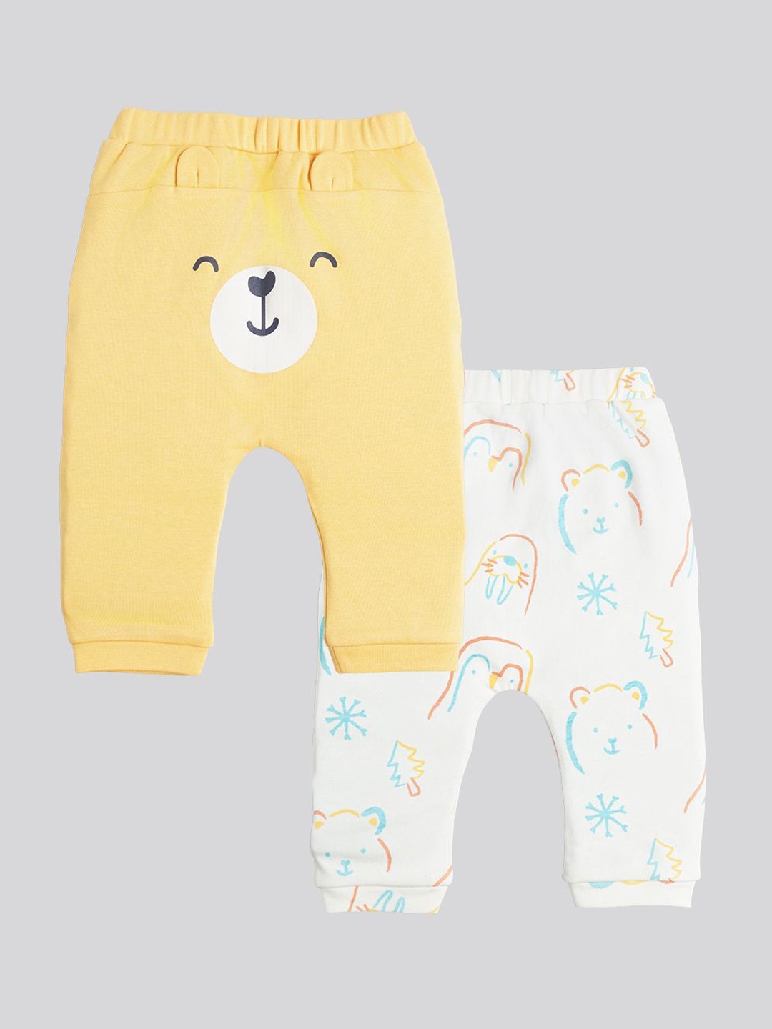 

Ed-a-Mamma Baby Kids Infants Pack Of 2 Printed Cotton Joggers, Yellow