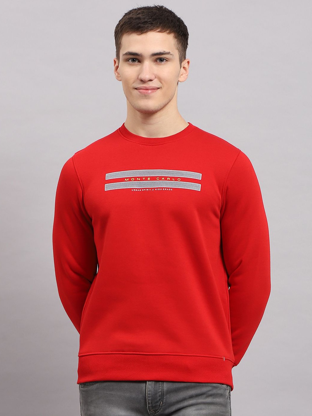 

Monte Carlo Men Typography Printed Pullover Cotton Sweatshirt, Red
