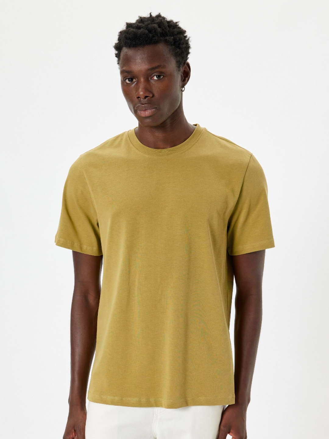 

Koton Men Solid Round Neck Cotton T-shirt, Mustard