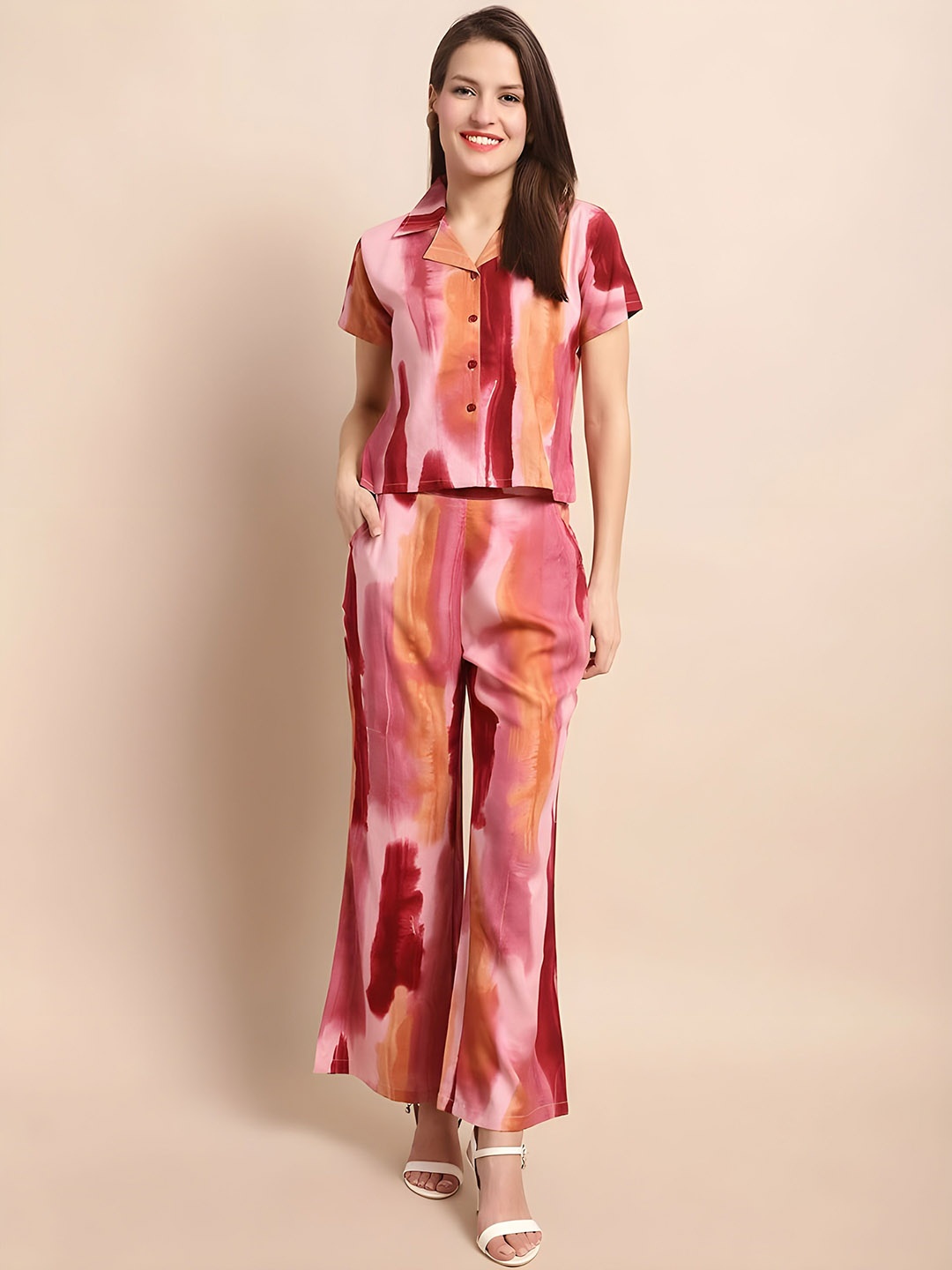 

NIJANAND TEXTILE Women Printed Pure Cotton Shirt With Trouser Co -Ords, Red