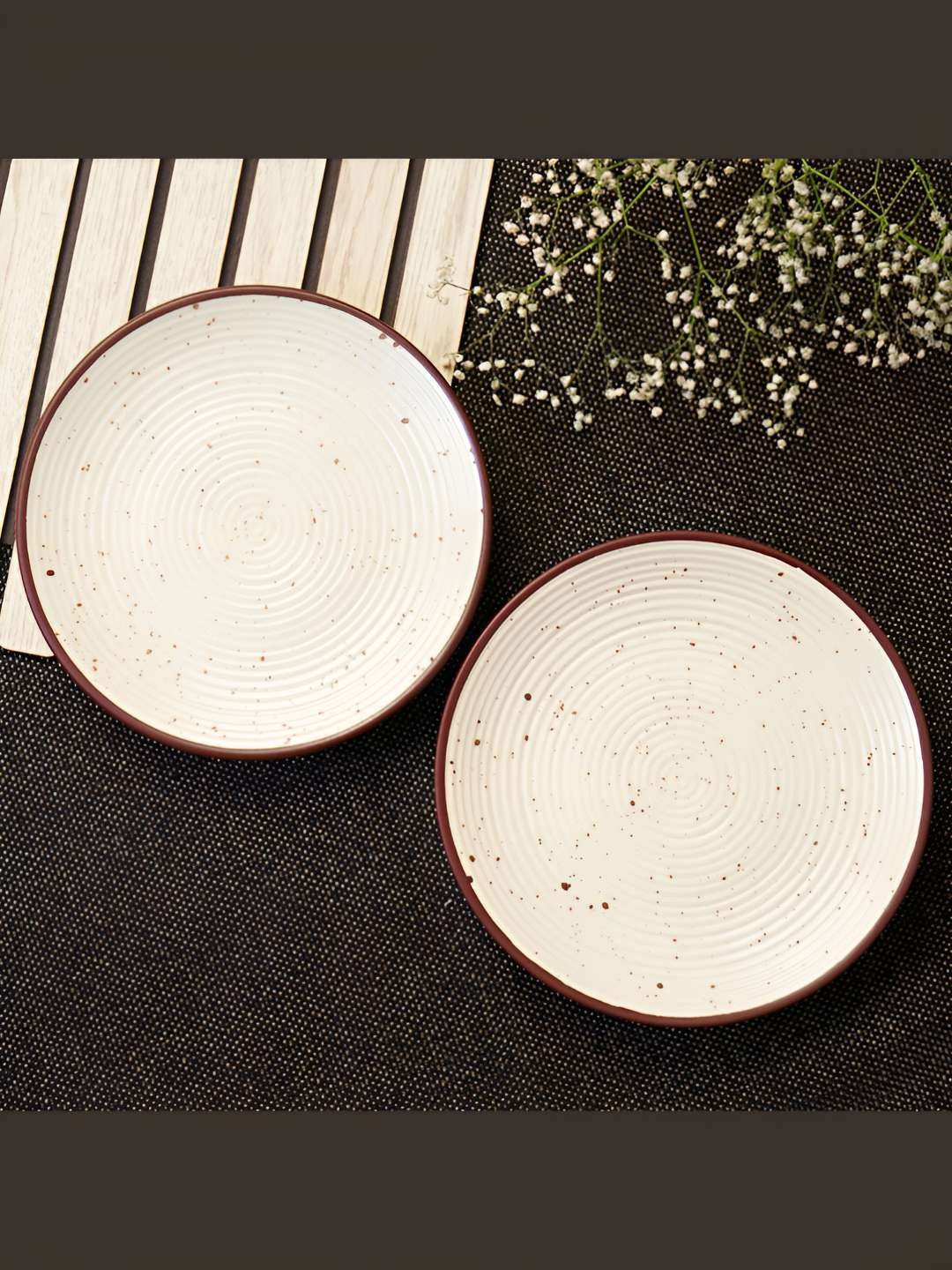 

Freakway Cream Colored & Brown 2 Pieces Ceramic Dishwasher & Microwave Safe Plates