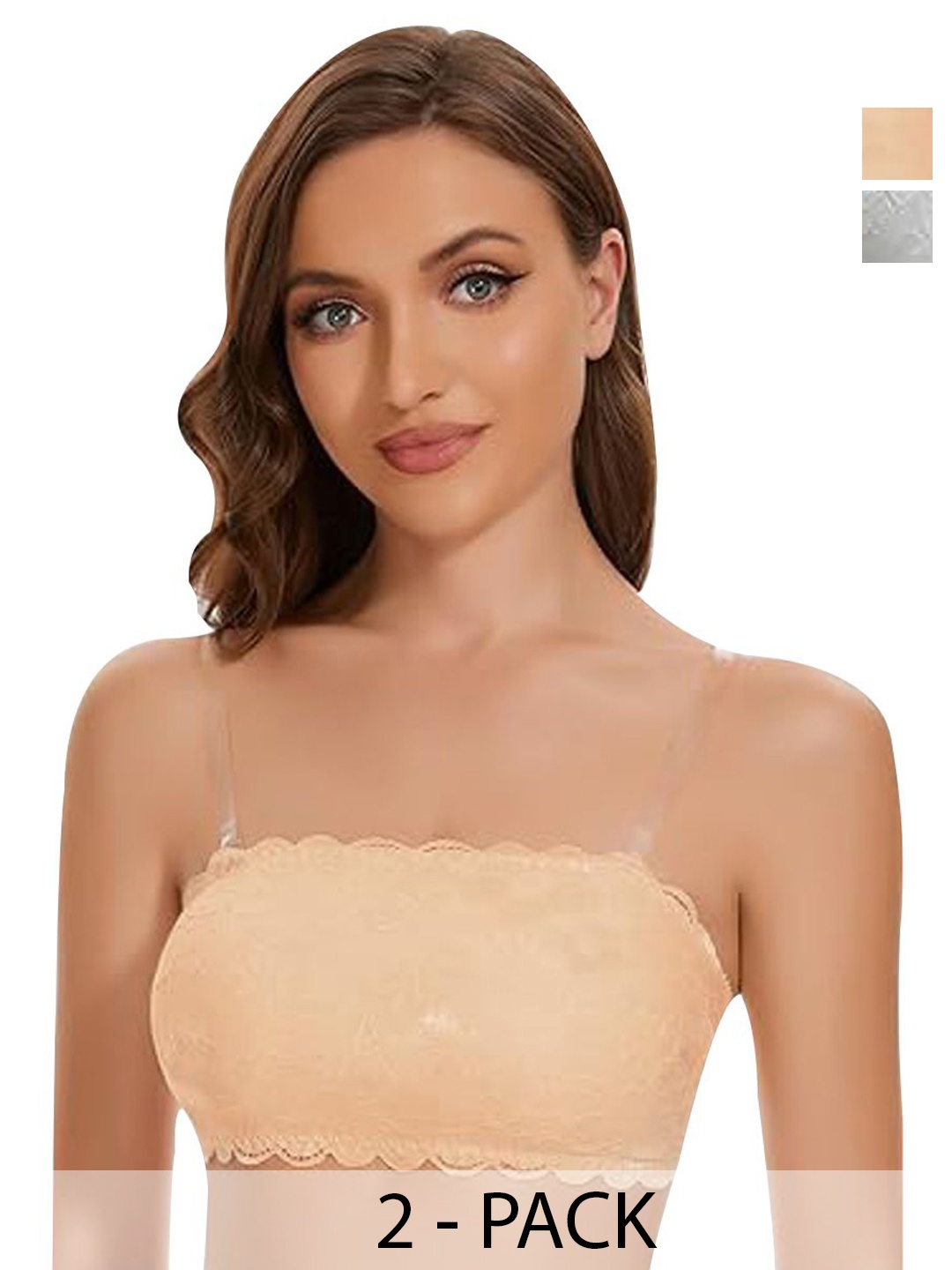 

ComfyStyle Pack of 2 Floral Bandeau Full Coverage Lightly Padded Bra, Beige