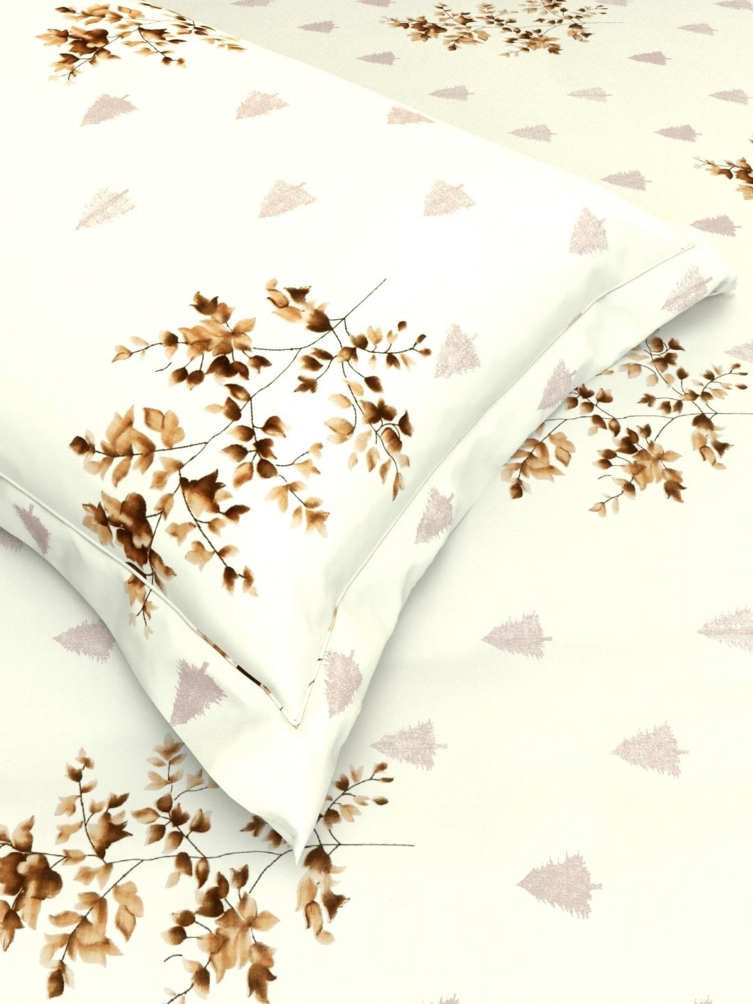 

THE WHITE MOSS White & Brown Floral Pure Cotton 220 TC Queen Bedsheet with 2 Pillow Covers