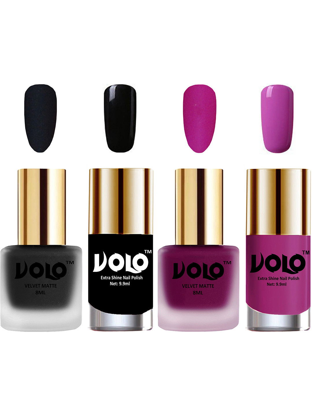 

VOLO Set Of 4 Velvet Matte & Extra Shine Nail Polish - 8 ml Each & 9ml Each-05-14-3-35, Multi