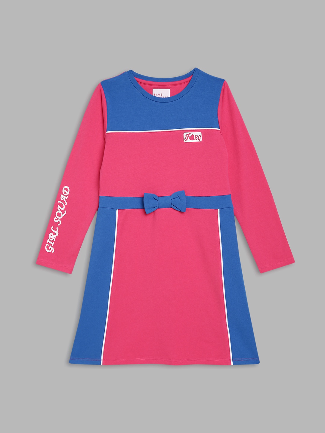 

Blue Giraffe Girls Colourblocked Bow A-Line Dress, Pink