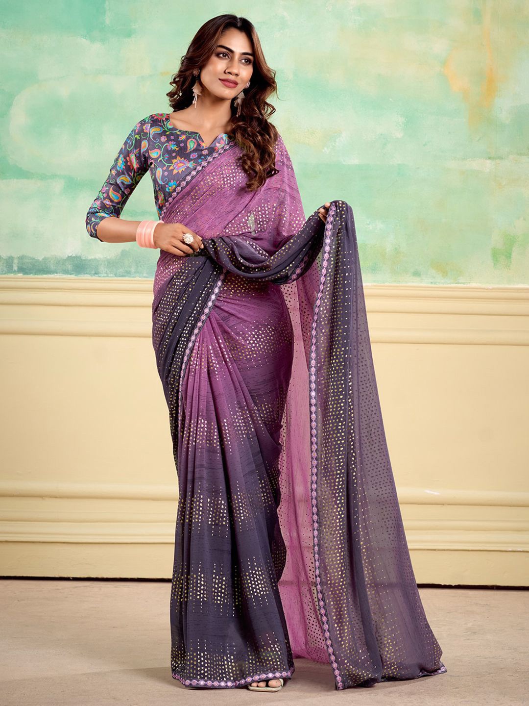 

Mitera Embellished Saree, Purple