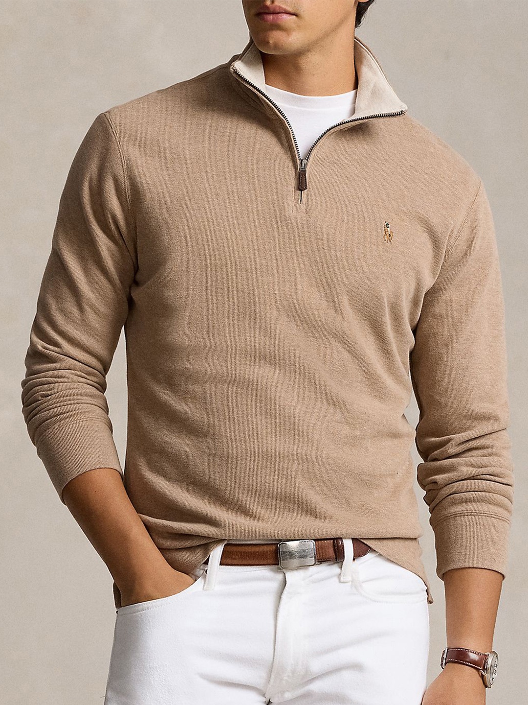 

Polo Ralph Lauren Men Solid Pullover Cotton Sweatshirt, Beige