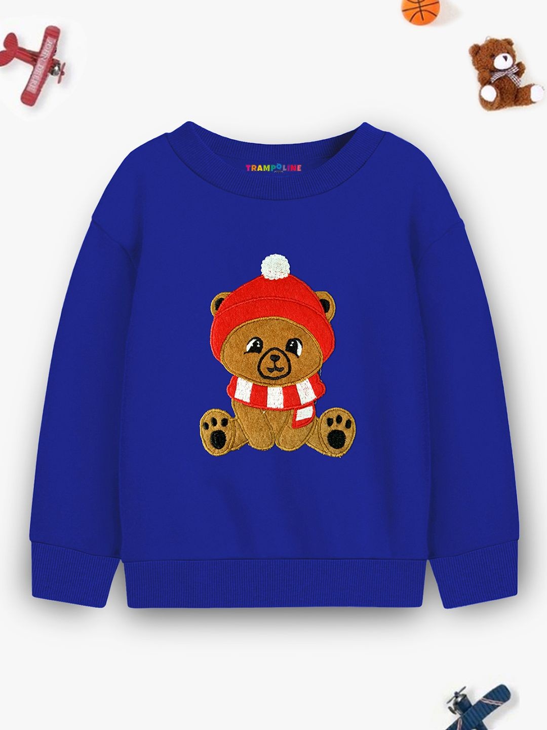 

YK X Trampoline Kids Graphic Embroidered Pullover Fleece Sweatshirt, Blue