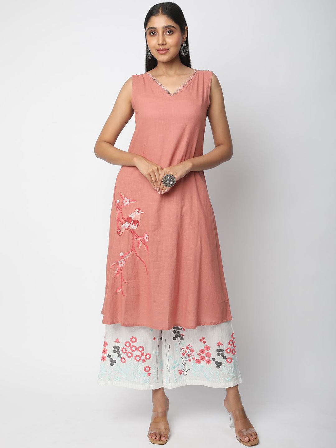 

R&B Women Thread Work A-Line Kurta, Pink