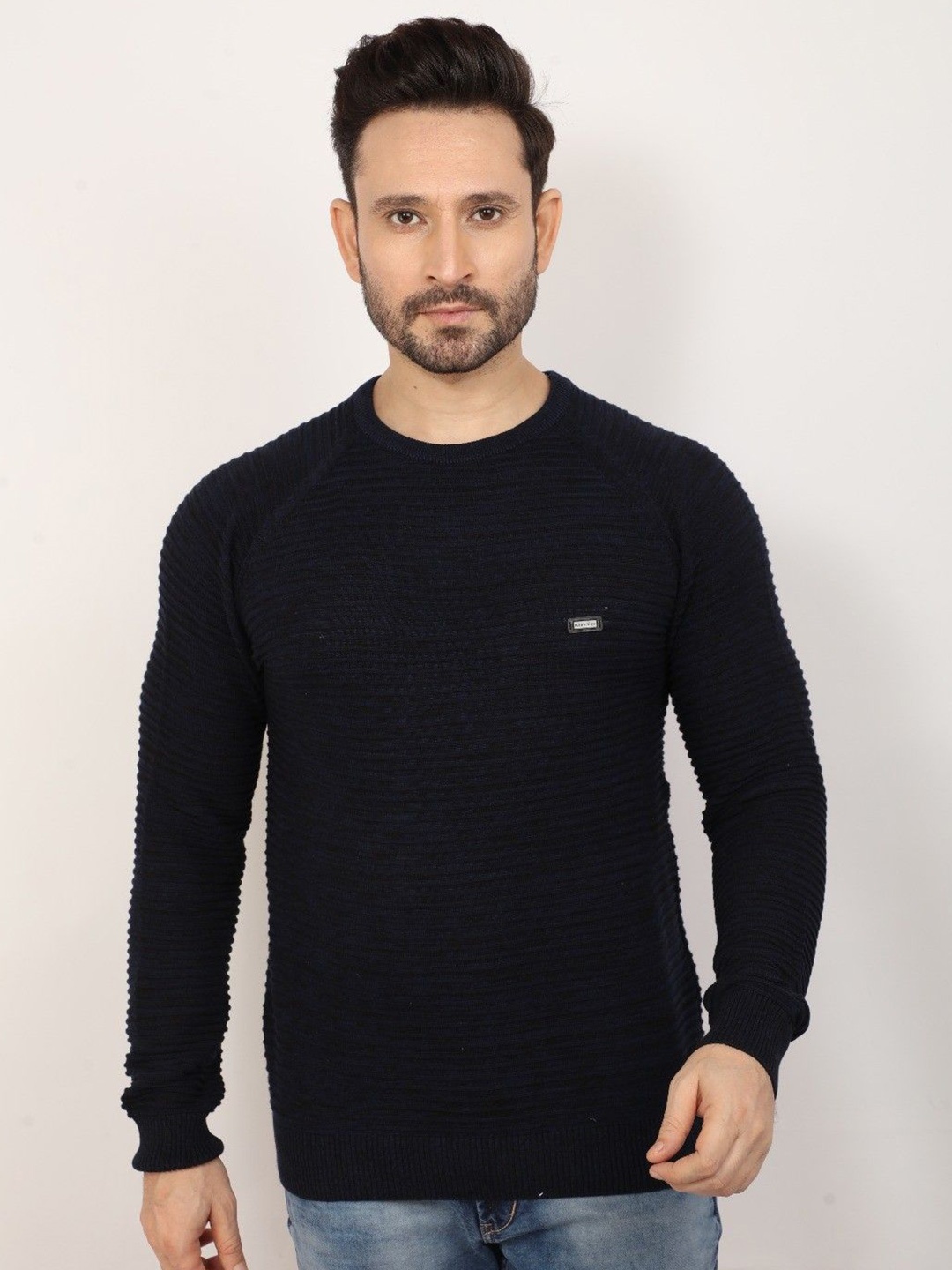 

Klub Fox Men Cotton Ribbed Pullover Sweaters, Black