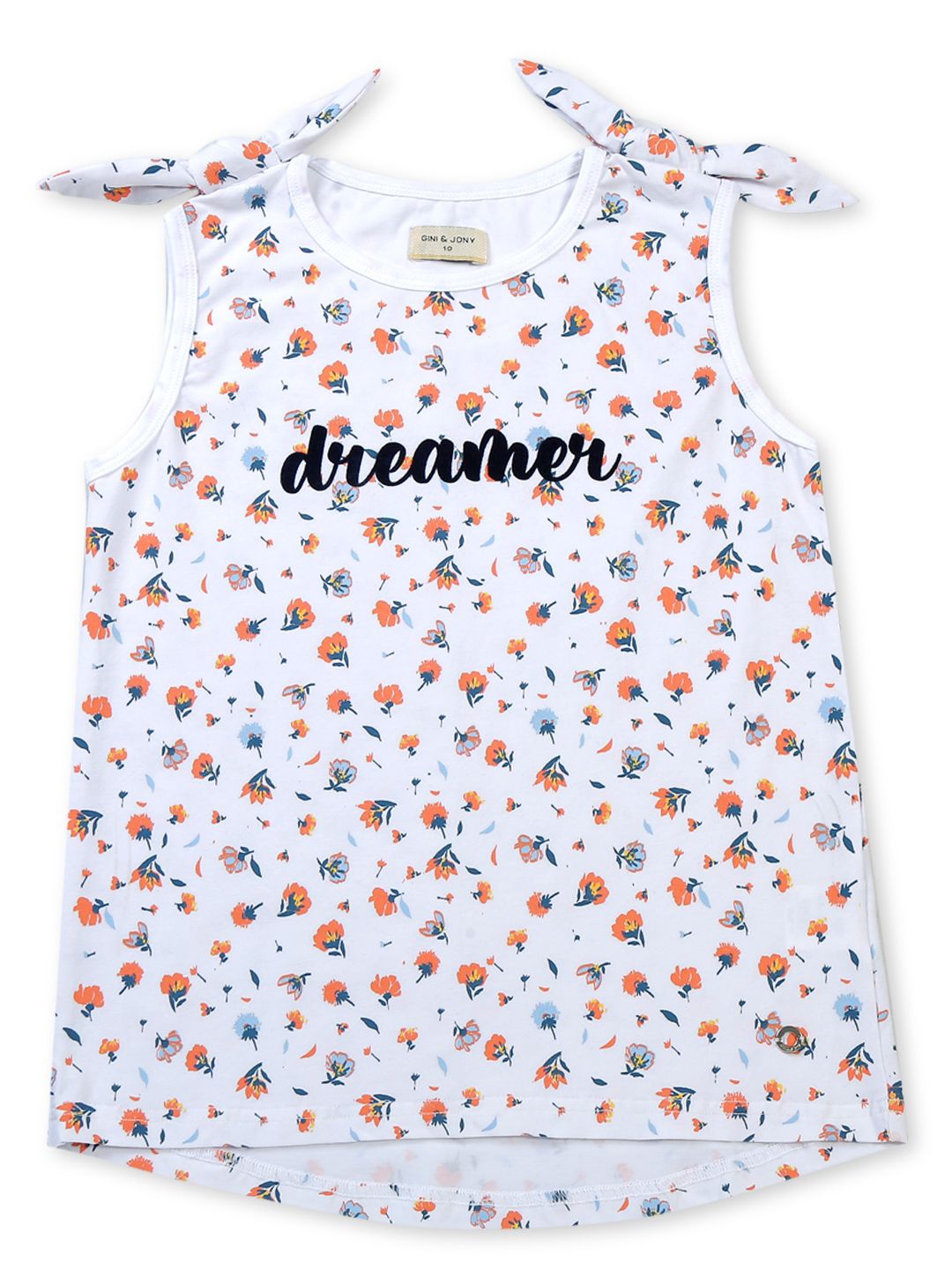 

Gini and Jony Girls Floral Printed Round Neck Cotton Top, White