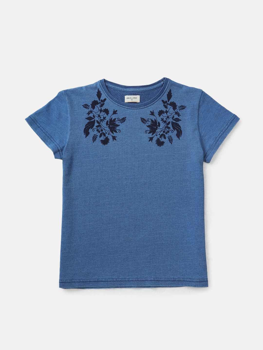 

Gini and Jony Girls Floral Printed Round Neck Cotton T-Shirt, Blue