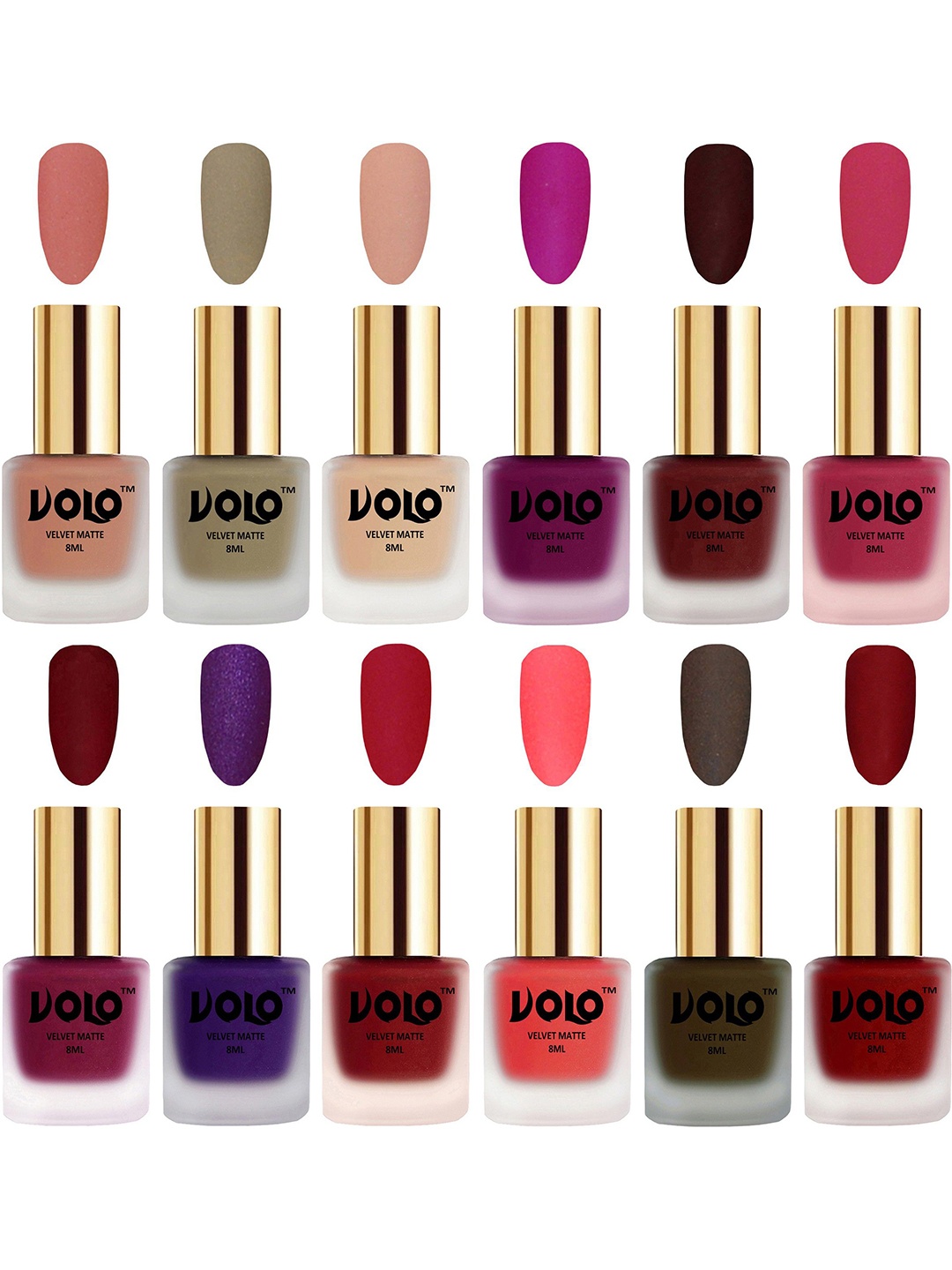 

VOLO Set Of 12 Velvet Dull Matte Nail Polish - 8 ml Each, Multi