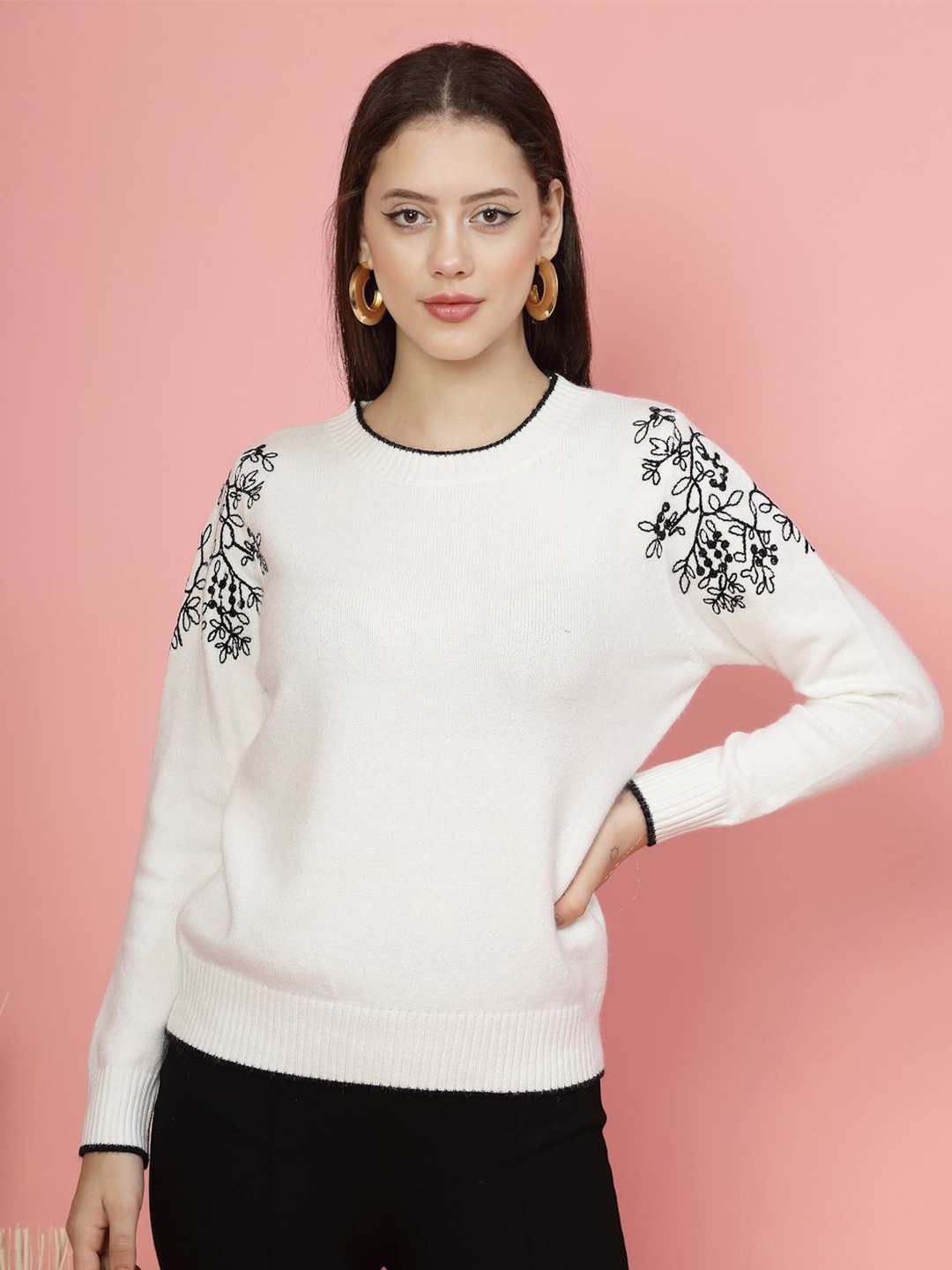 

Mafadeny Women Solid Round Neck Top, White