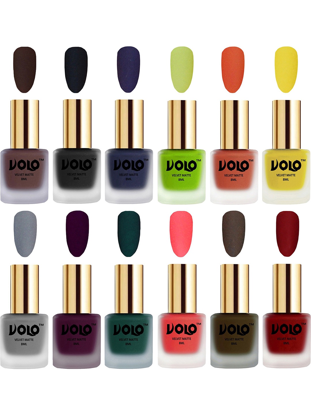 

VOLO Set Of 12 Velvet Matte Nail Polish-8 ml Each, Brown