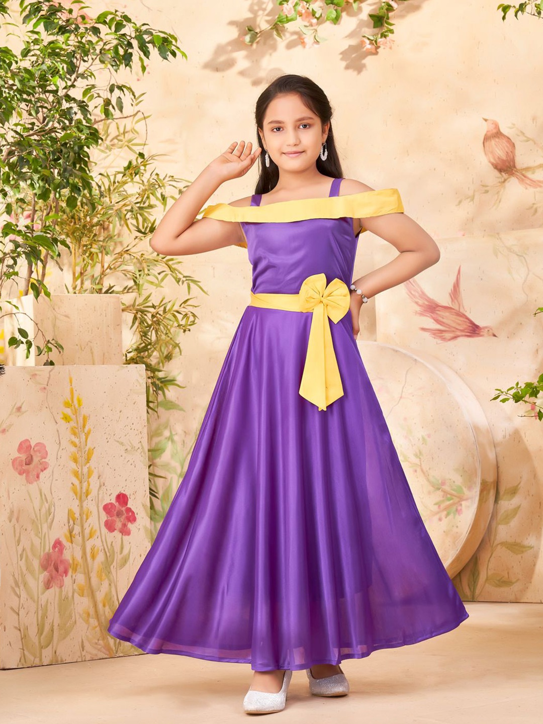 

BAESD Girls Cold-Shoulder Sleeves Maxi Dress, Purple