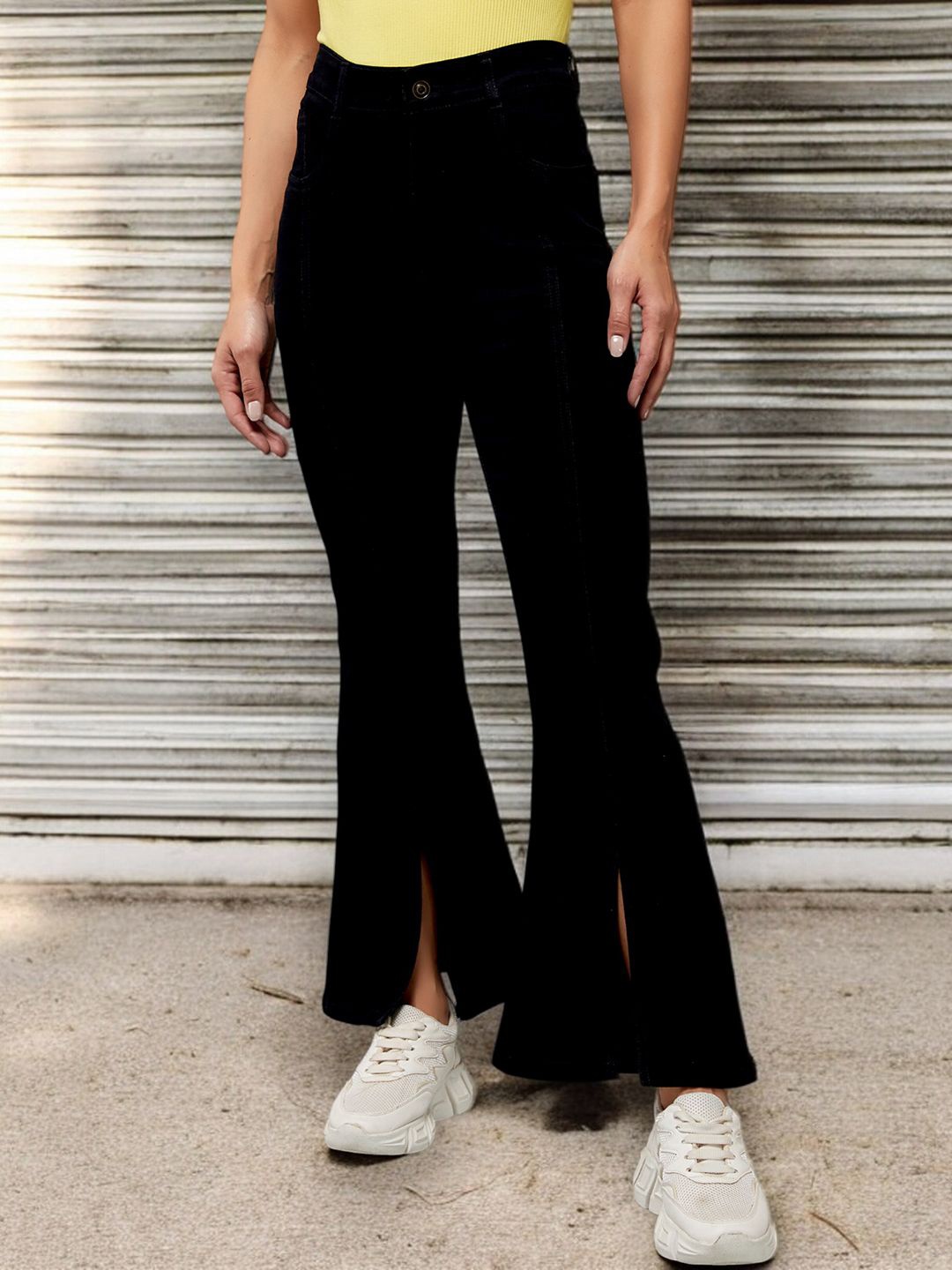 

Miss Chase Women Wide Leg High-Rise Stretchable Jeans, Black