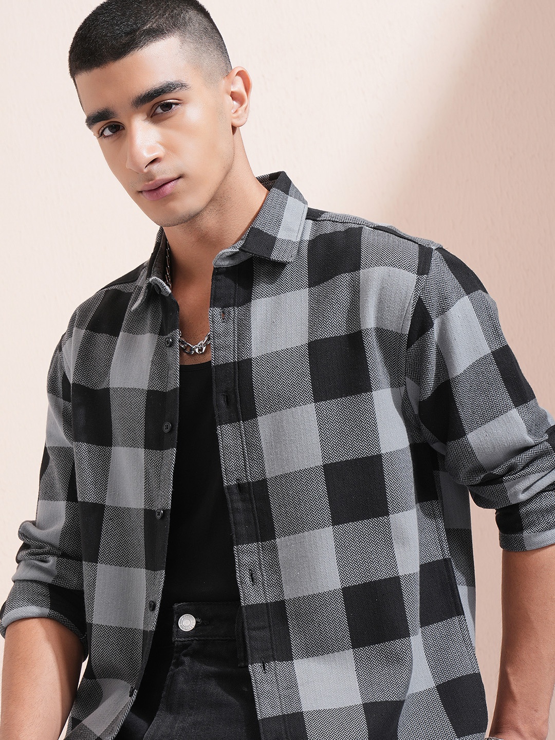 

Highlander Men Flannel Checked Relaxed Shirt, Grey