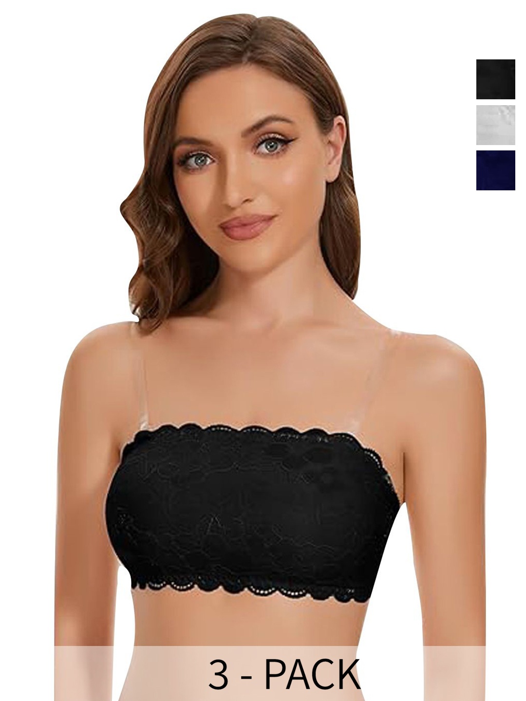 

ComfyStyle Floral Bandeau Bra Full Coverage Lightly Padded, Black