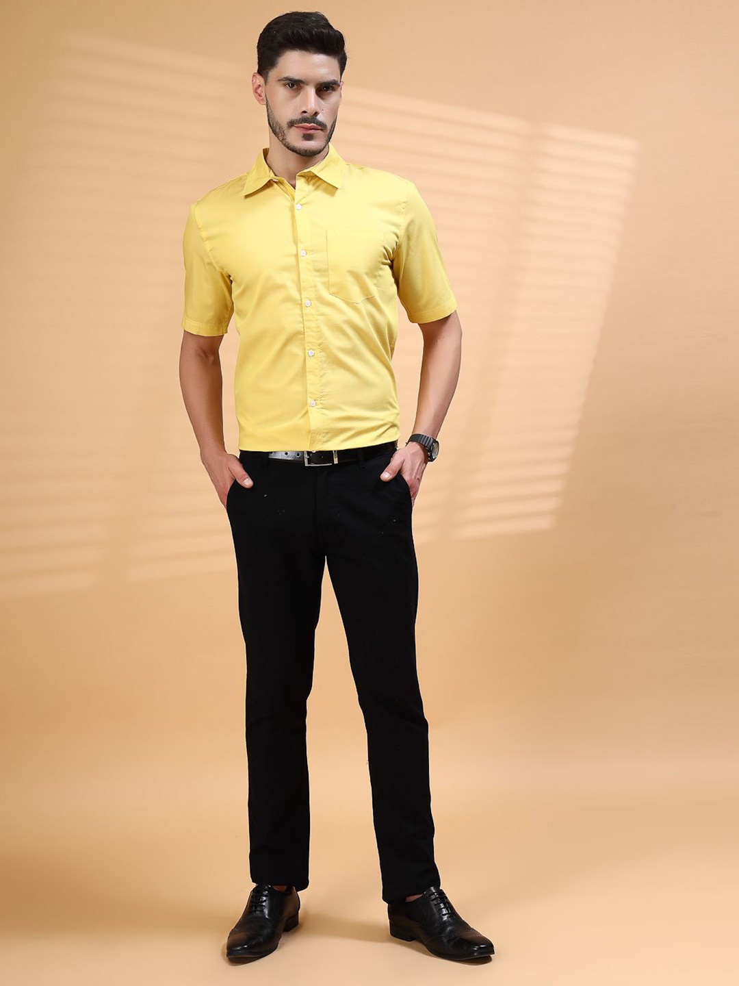 

Vanguard Men Classic Spread Collar Solid Cotton Formal Shirt, Yellow