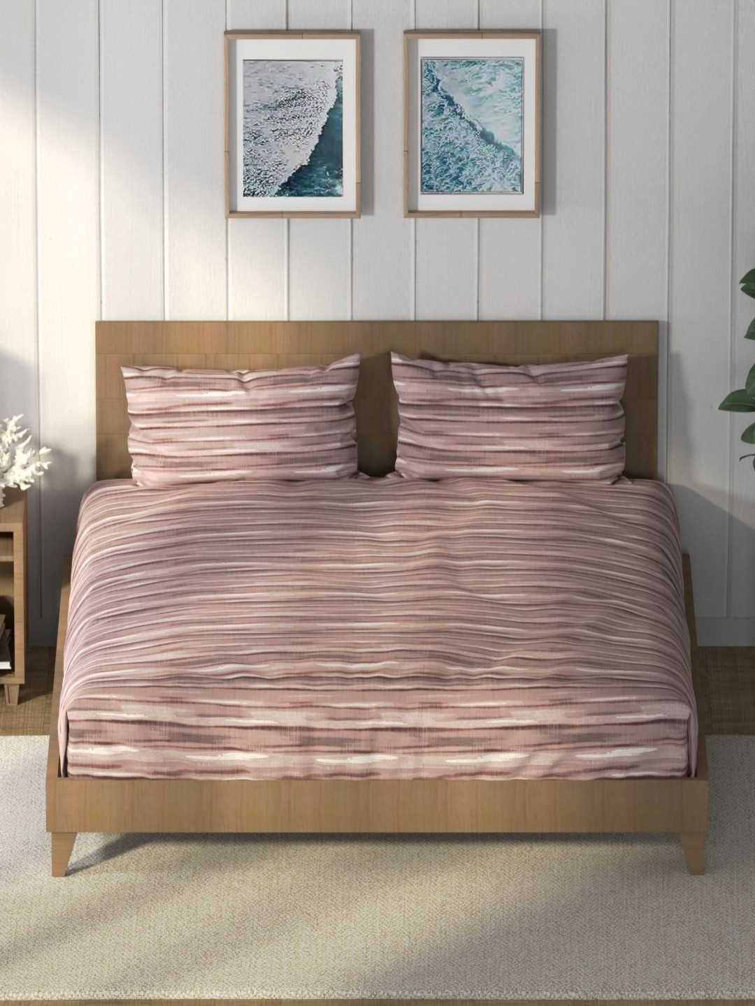 

Nautica Peach & White Abstract Pure Cotton 160 TC King Bedsheet with 2 Pillow Covers