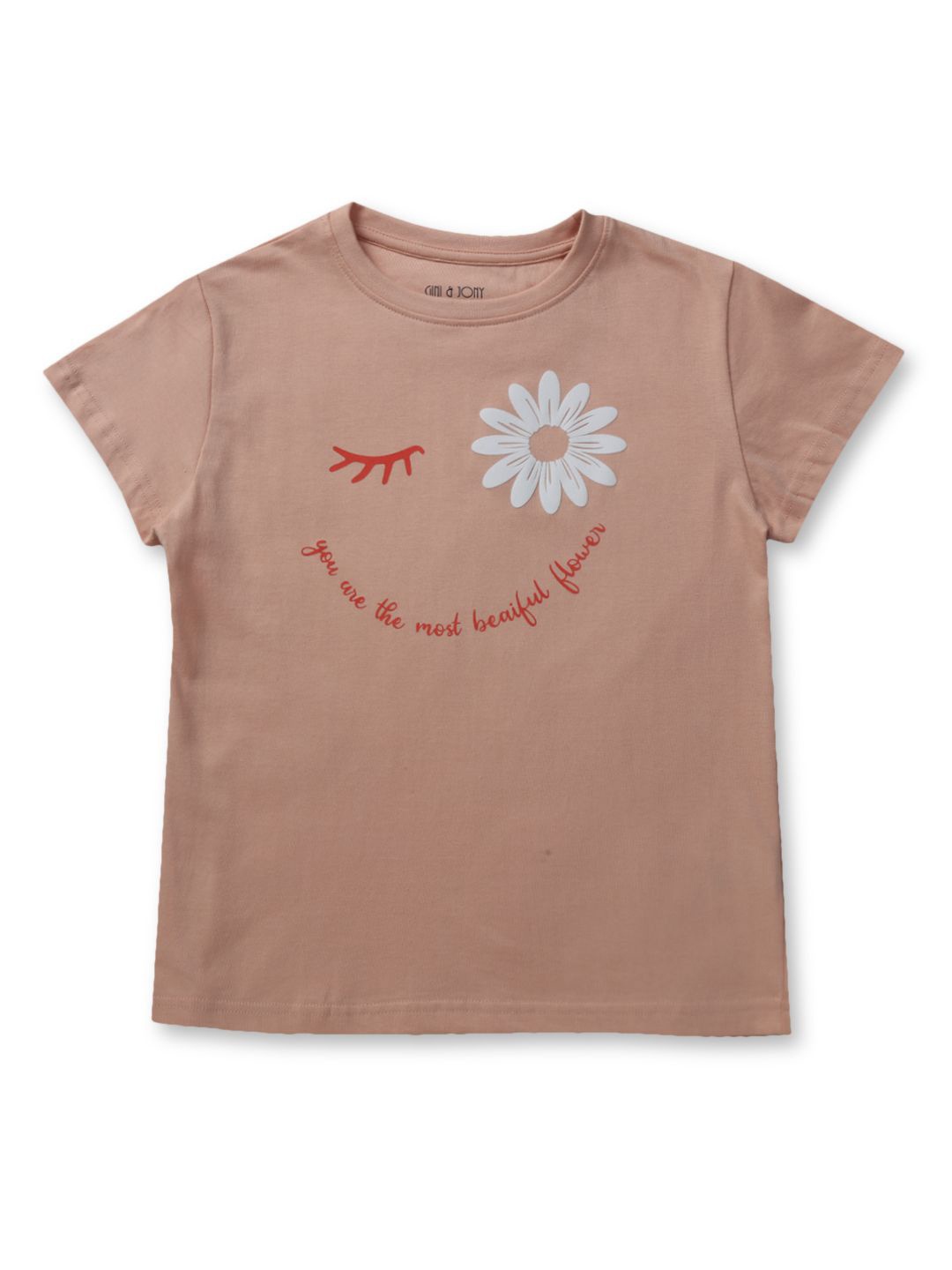 

Gini and Jony Girls Floral Printed Round Neck Cotton T-Shirt, Nude