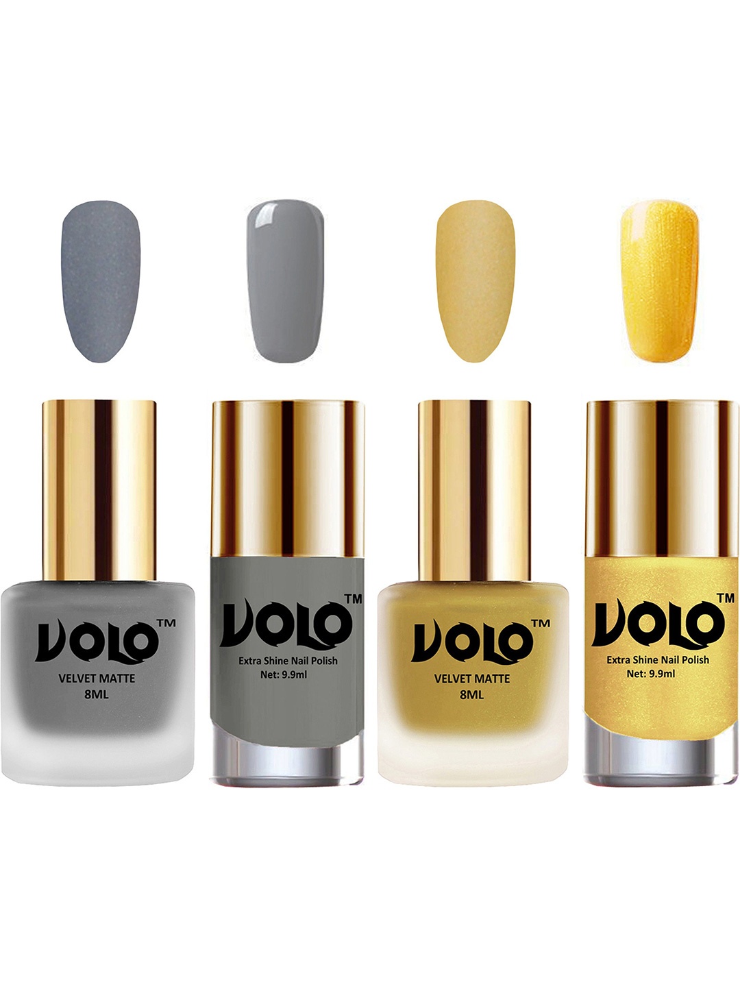 

VOLO Set Of 4 Velvet Matte & Extra Shine Nail Polish-8 ml & 9.9 ml Each Shade 20-32-41-59, Gold